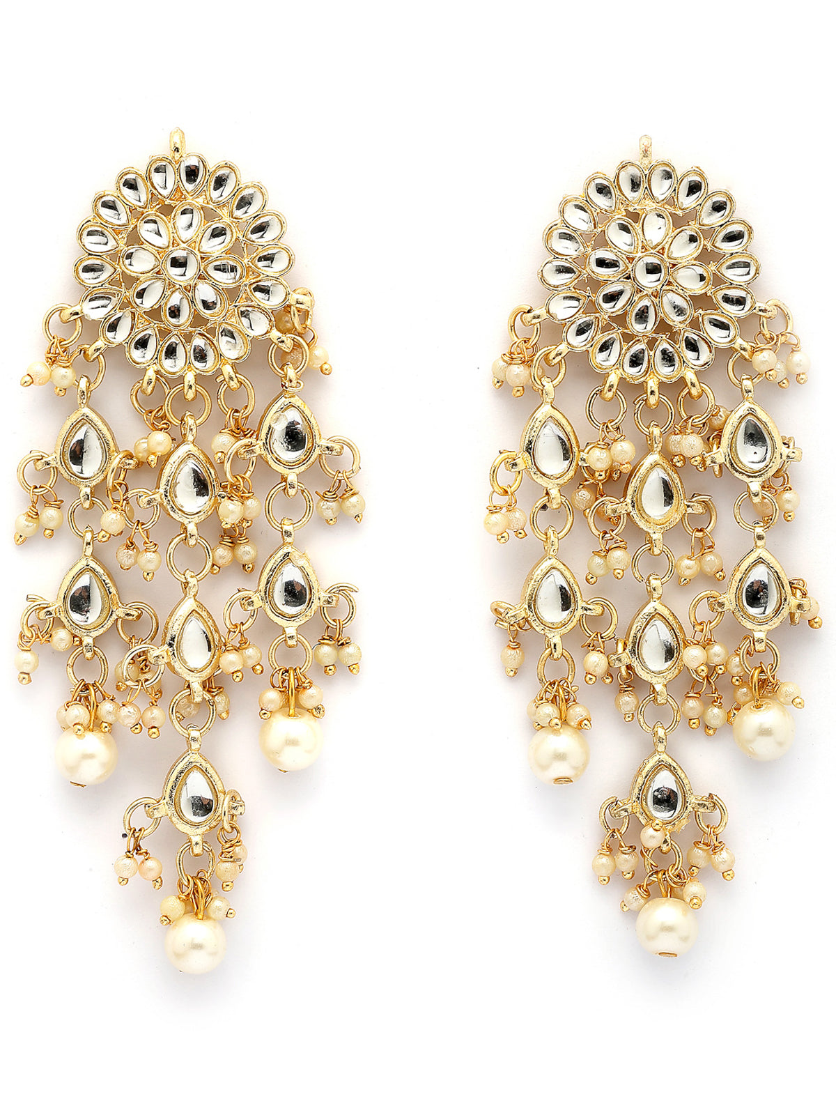 Sukkhi Beautiful Floral Style Gold Plated with Pearls & Kundan Studded White Long Dangler Tassel Earring Jewellery for Women & Girls|E107329