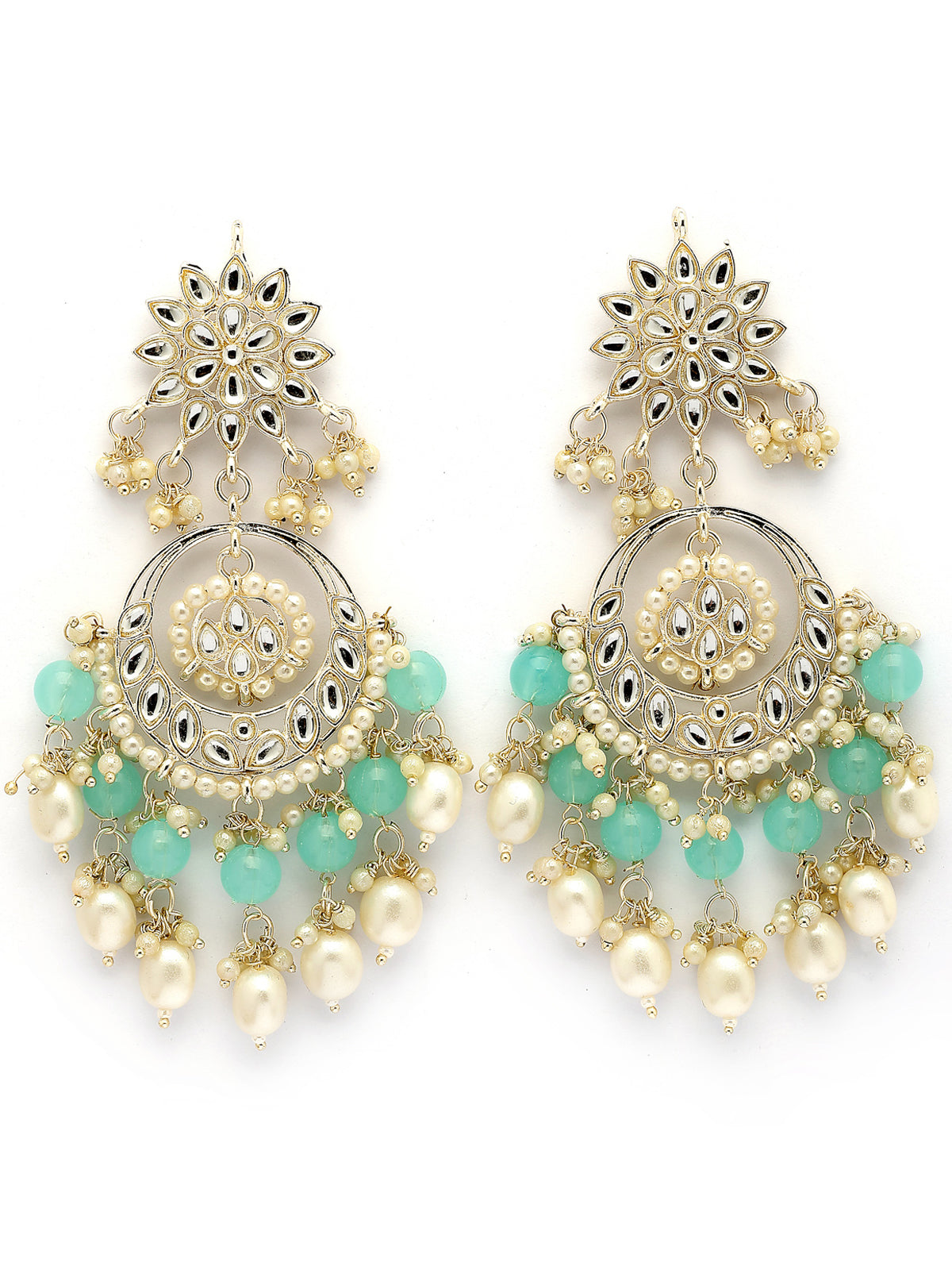 Sukkhi Innovative Floral Fashion Gold Plated with Kundan & Pearls Studded Handmade Sky Blue Chandbali Earring Jewellery For Women & Girls|E107330