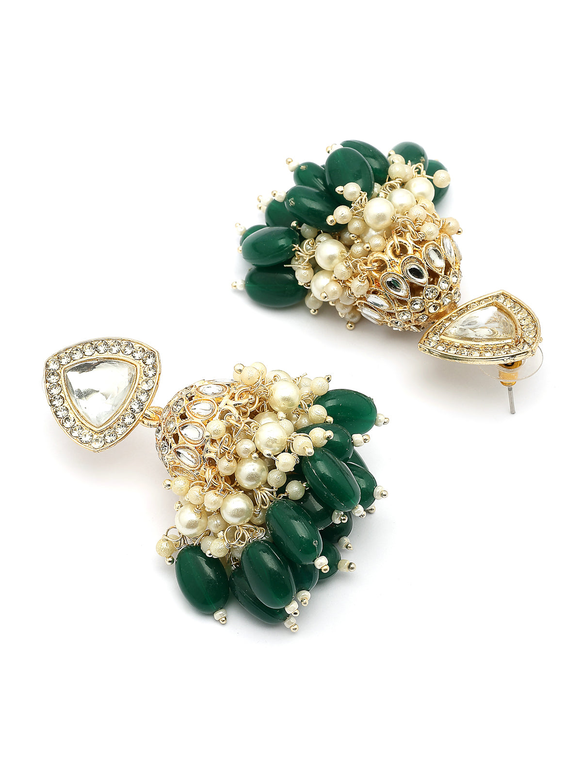 Sukkhi Excellent Fashionable Style Gold Plated Kundan & Green Cluster Beads Drop Jhumka/Jhumki Earring Jewellery For Women & Girls|E107332