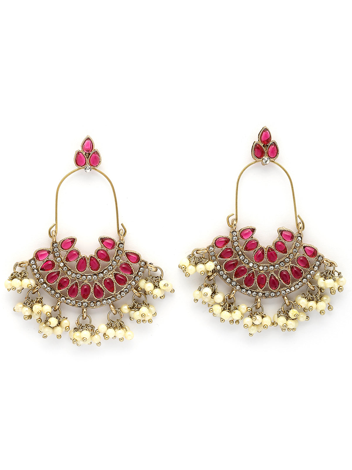 Sukkhi Charming Ethnic Style Kundan Beads & Diamond Studded Gold Plated Rani Pink Dangle Earring Jewellery for Women & Girls|E107334