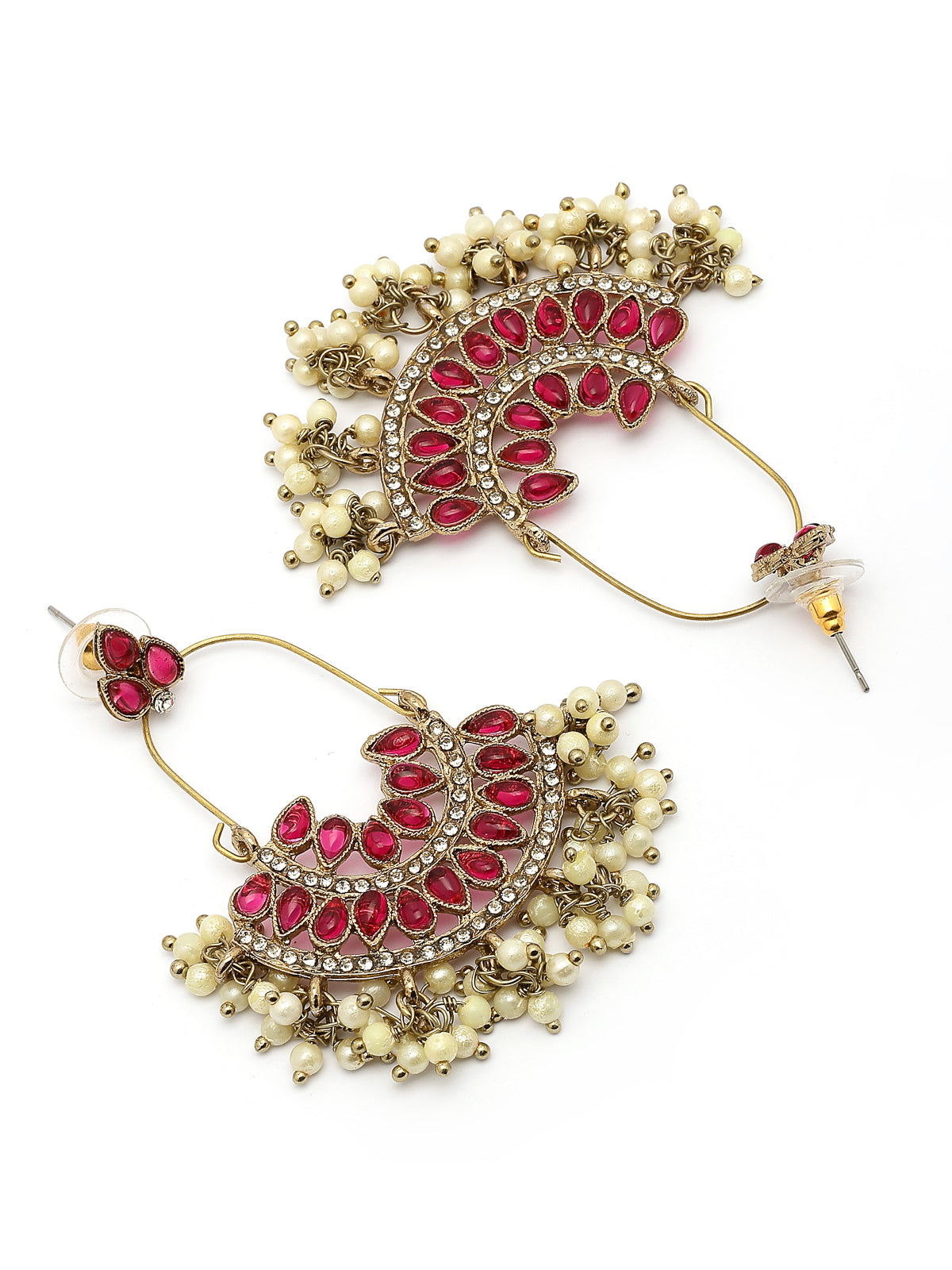 Sukkhi Charming Ethnic Style Kundan Beads & Diamond Studded Gold Plated Rani Pink Dangle Earring Jewellery for Women & Girls|E107334