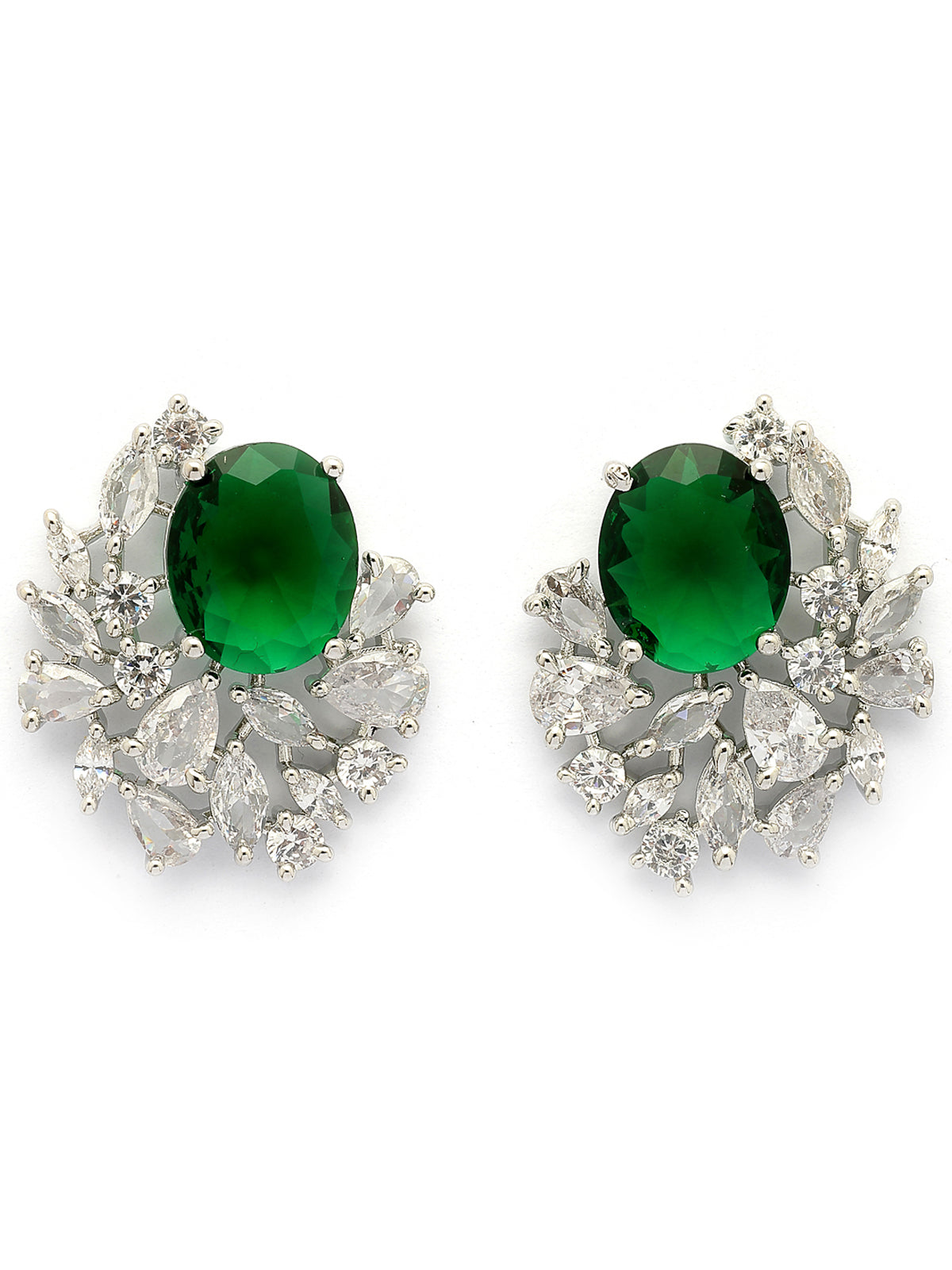 Sukkhi Attractive Western Style Rhodium Plated with American Diamond Studded Green Silver Stud Earring Jewellery for Women & Girls|E107336
