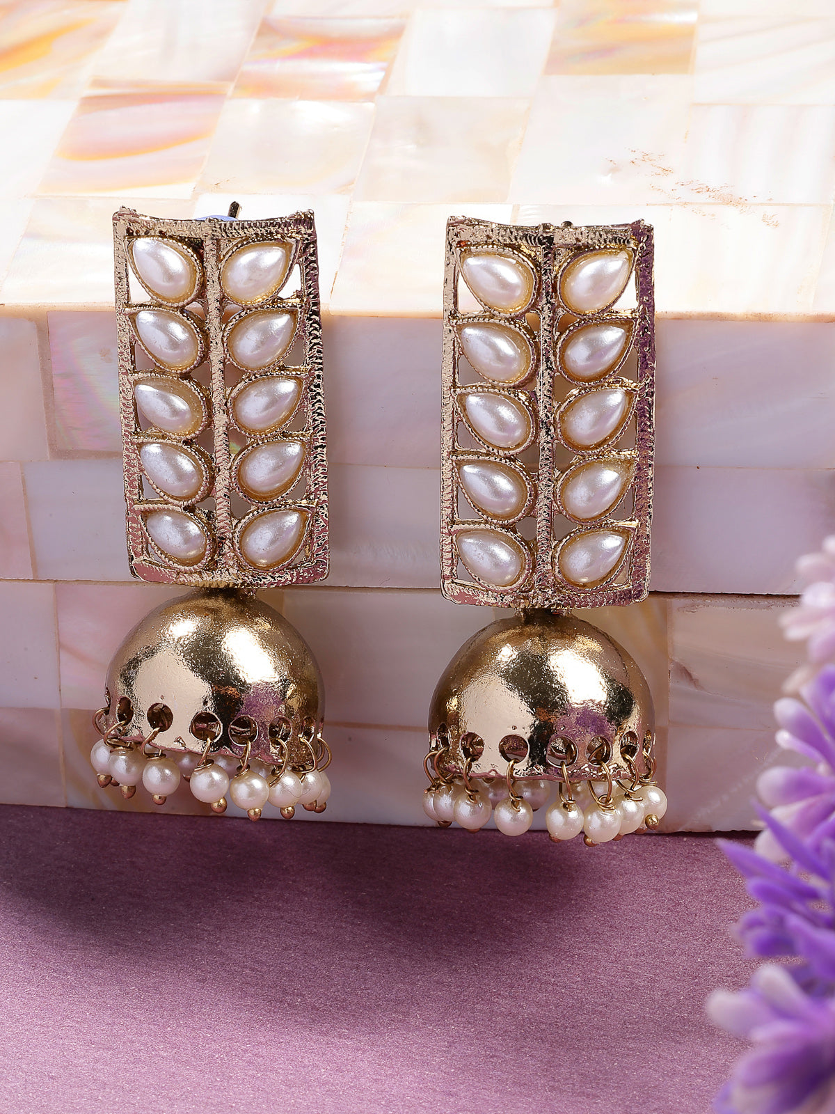 Sukkhi Elegant Traditional Gold Plated with Fancy Pearls Studded White Jhumka/Jhumki Earring Jewellery For Women & Girls|E107337