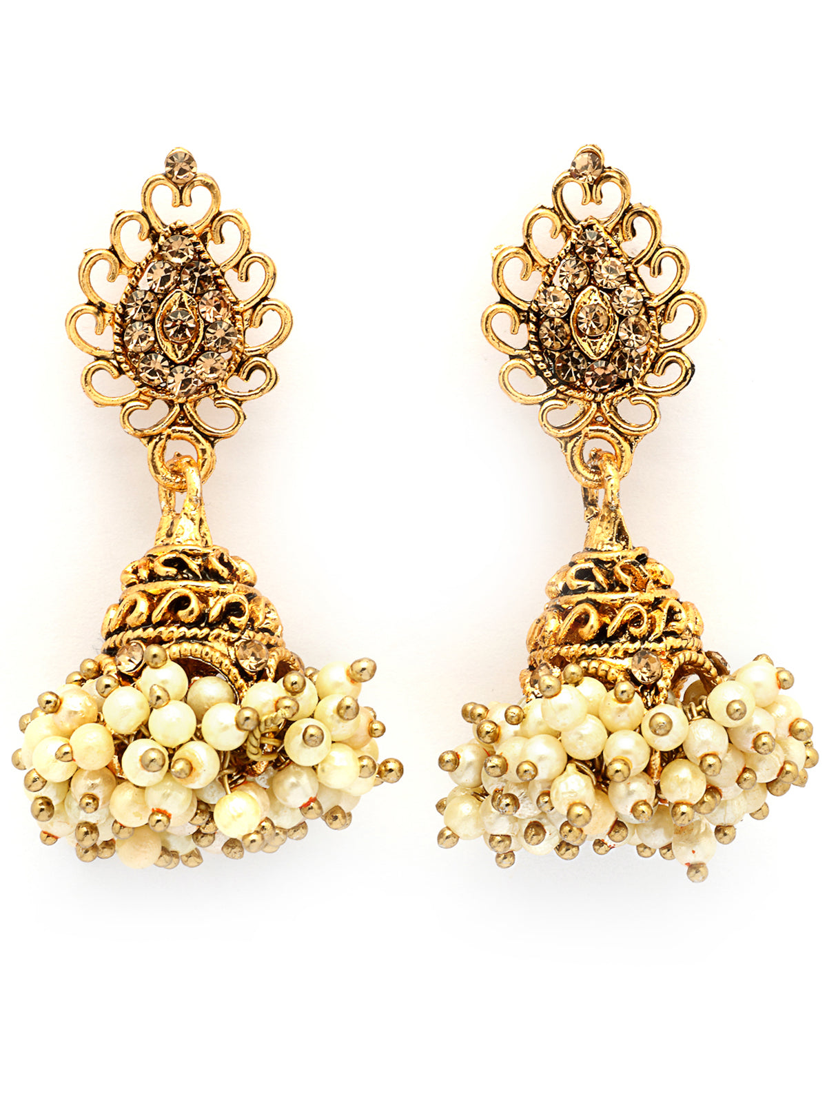 Sukkhi Fashionable Traditional Antuque Gold Plated with Diamond & Beads Jhumka/Jhumki Earring Jewellery for Women & Girls|E107338