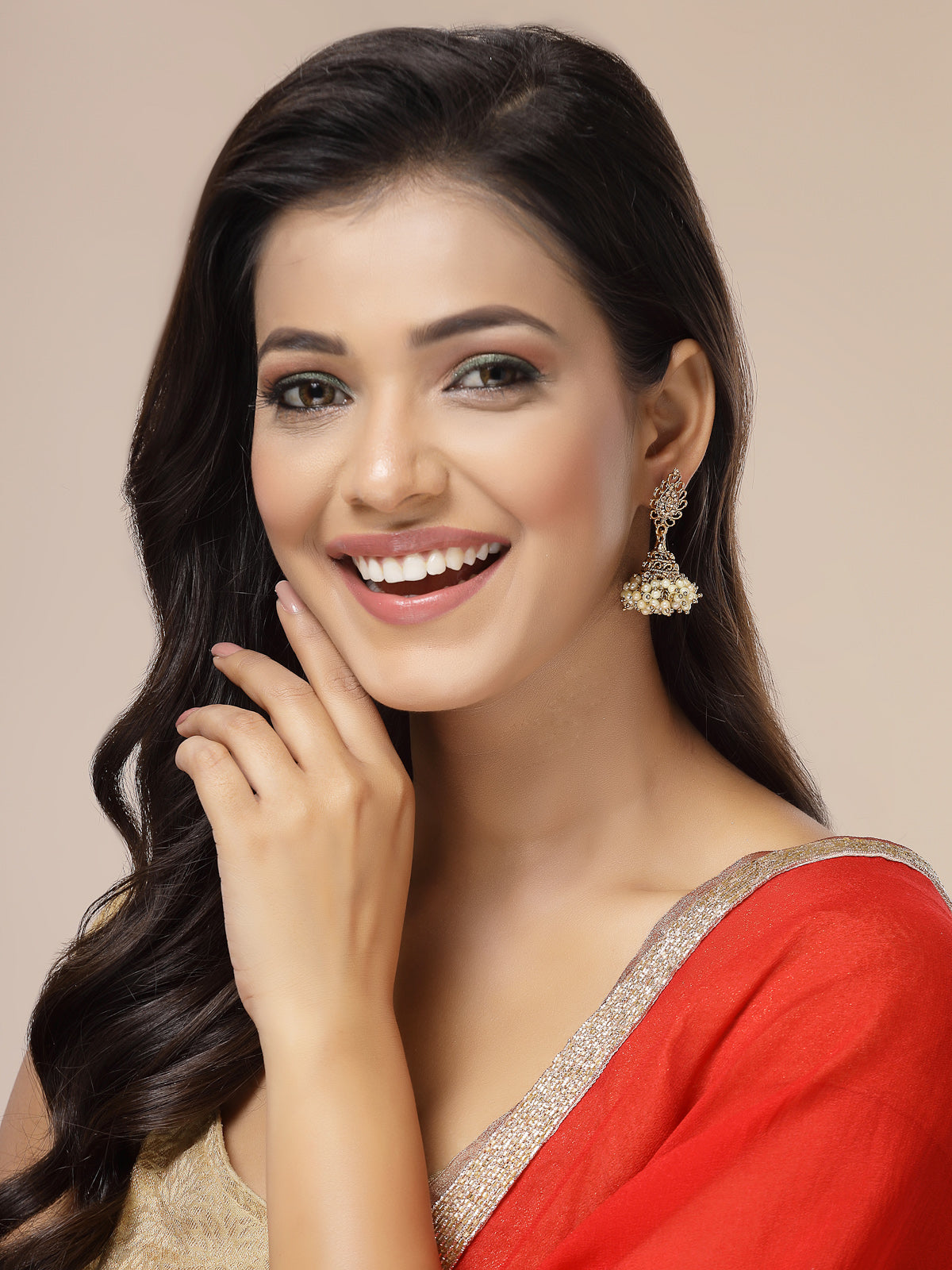 Sukkhi Fashionable Traditional Antuque Gold Plated with Diamond & Beads Jhumka/Jhumki Earring Jewellery for Women & Girls|E107338