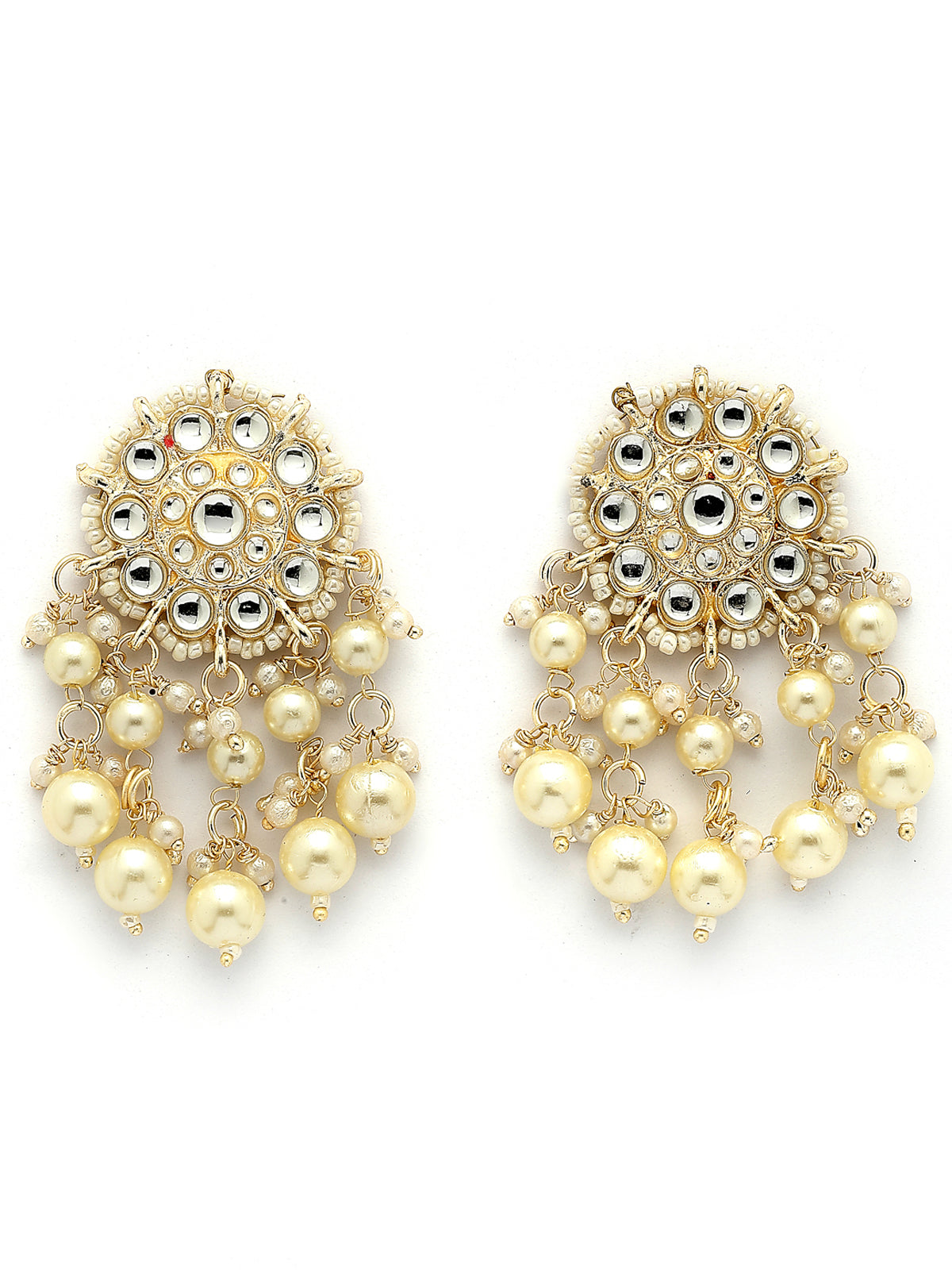 Sukkhi Casual Floral Fashion Style Gold Tone Plated with Kundan & Pearls Studded Drop Earring Jewellery For Women & Girls|E107341