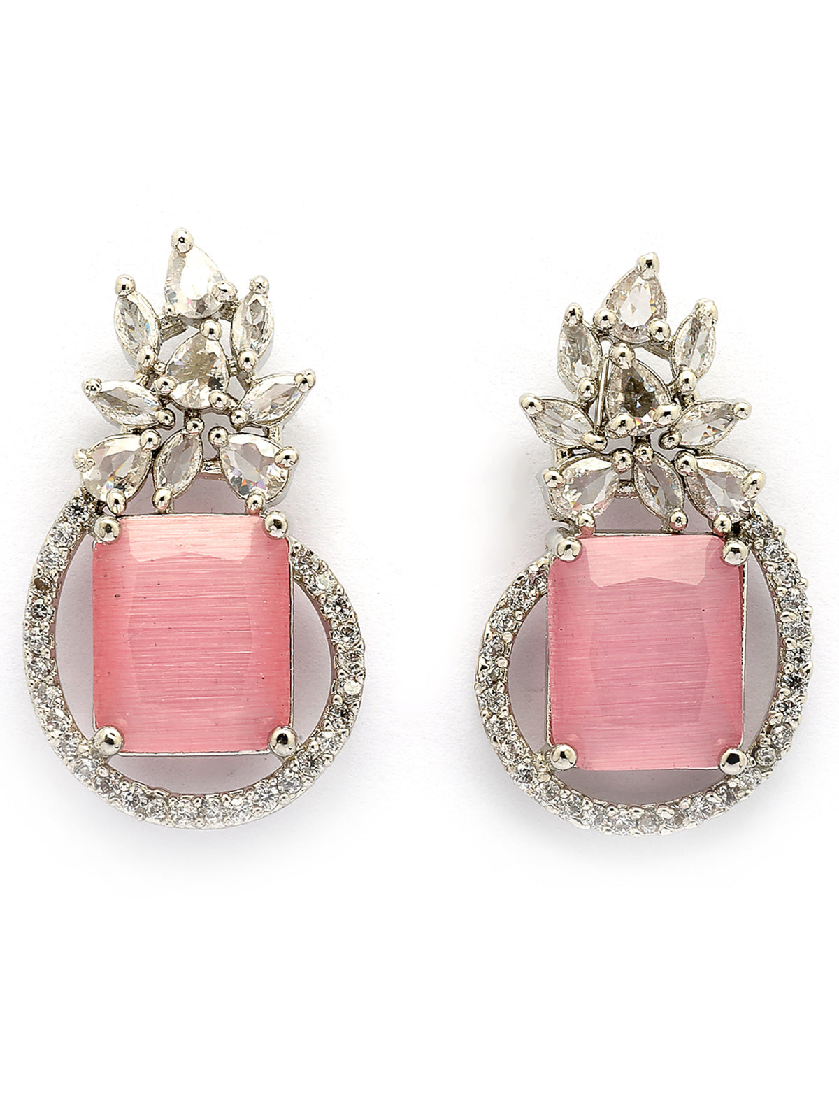 Sukkhi Pretty Pink Fashionable Rhodium Oxidised Silver Plated with American Diamond Studded Paisley Shaped Studs Earring Jewellery For Women & Girls|E107342