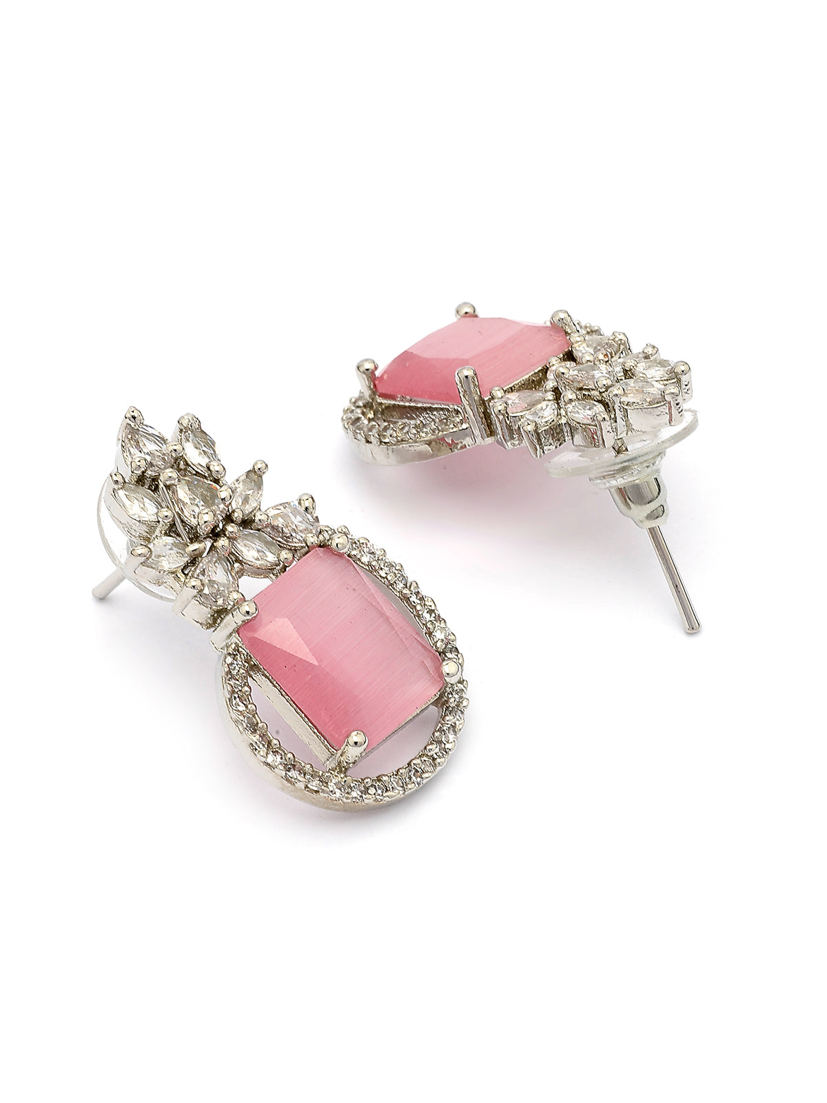 Sukkhi Pretty Pink Fashionable Rhodium Oxidised Silver Plated with American Diamond Studded Paisley Shaped Studs Earring Jewellery For Women & Girls|E107342