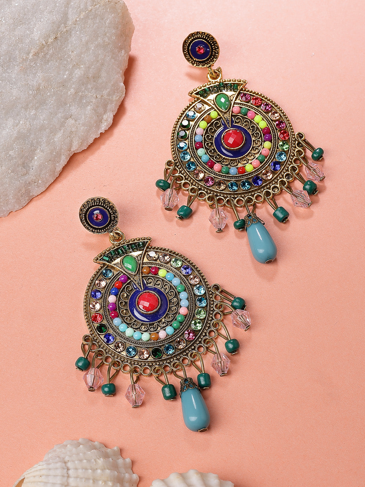 Scintillare By Sukkhi Ethnic Stylish Gold Plated Multicolor Crystal & Beads Dangle Drop Studded Earring for Women & Girls|Bohemian Jewellery 1 Pair of Earring|E107501