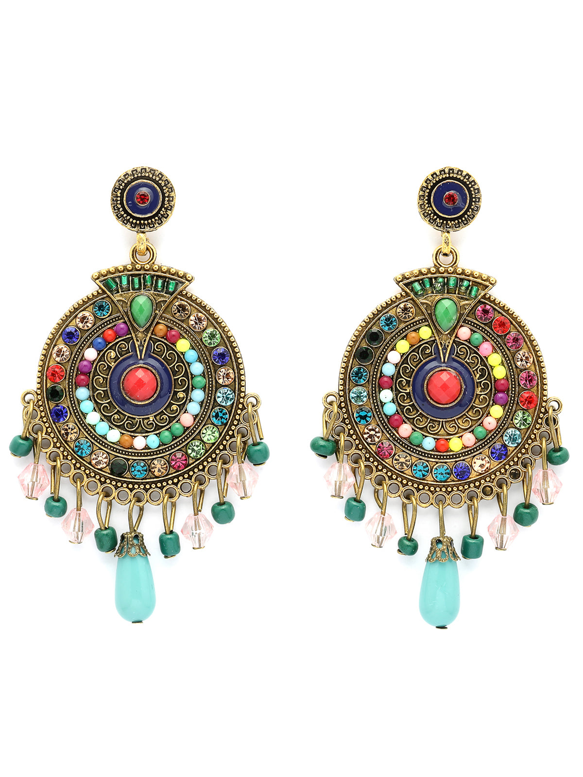 Scintillare By Sukkhi Ethnic Stylish Gold Plated Multicolor Crystal & Beads Dangle Drop Studded Earring for Women & Girls|Bohemian Jewellery 1 Pair of Earring|E107501