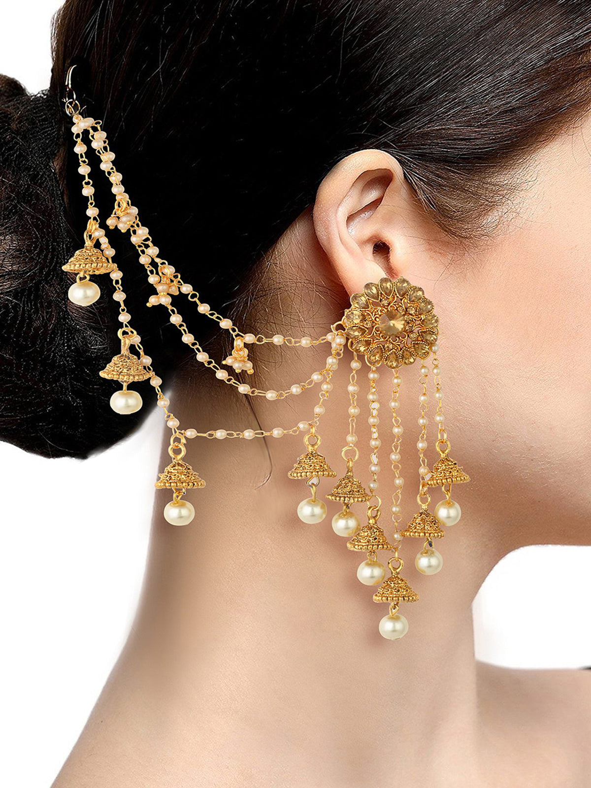 Sukkhi Glorious Gold Plated Bahubali Inspired Long Chain Jhumki Earrings For Women E73494