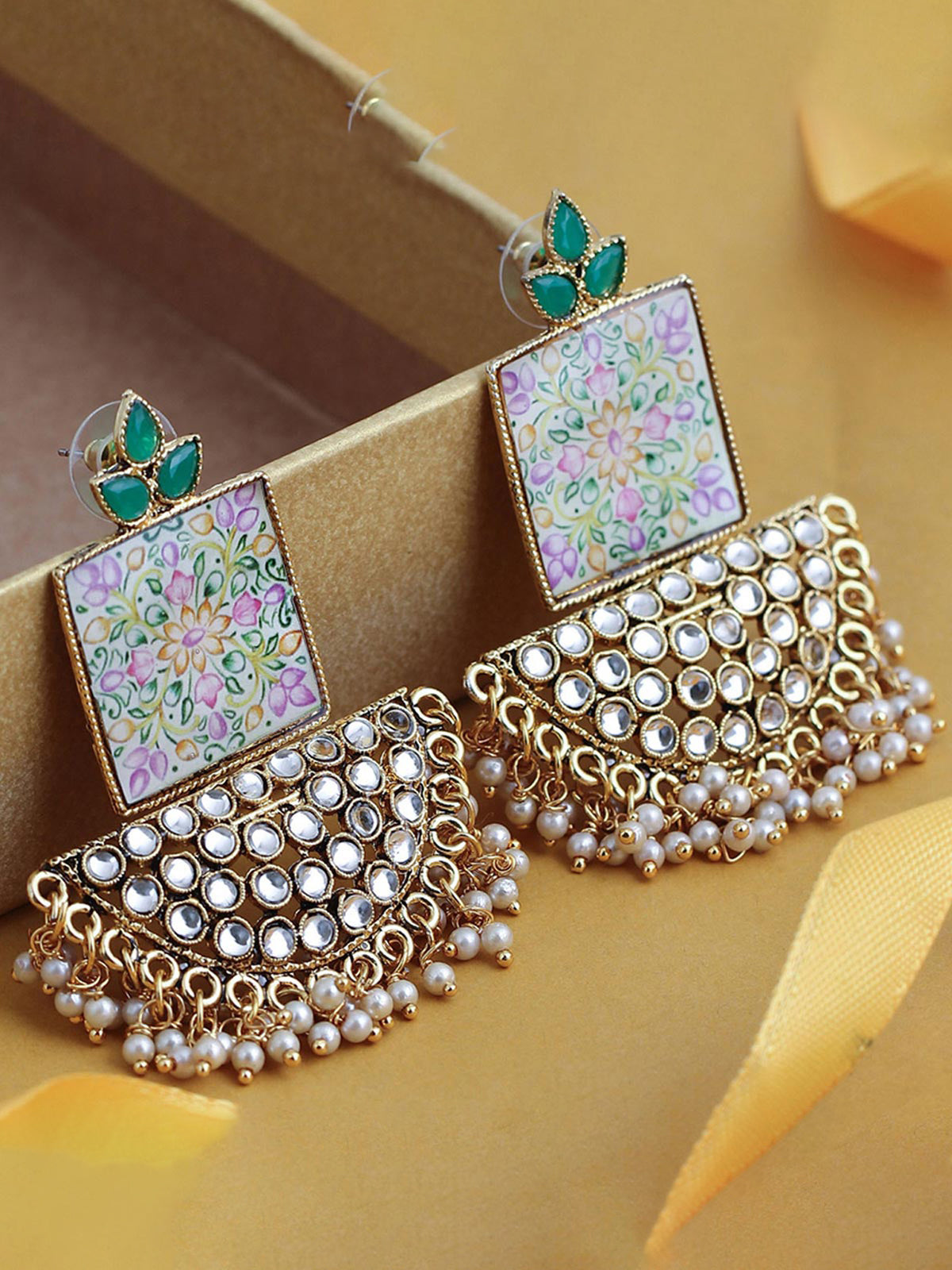 Sukkhi Astonish Kundan Gold Plated Pearl Chandelier Earring for Women E83487