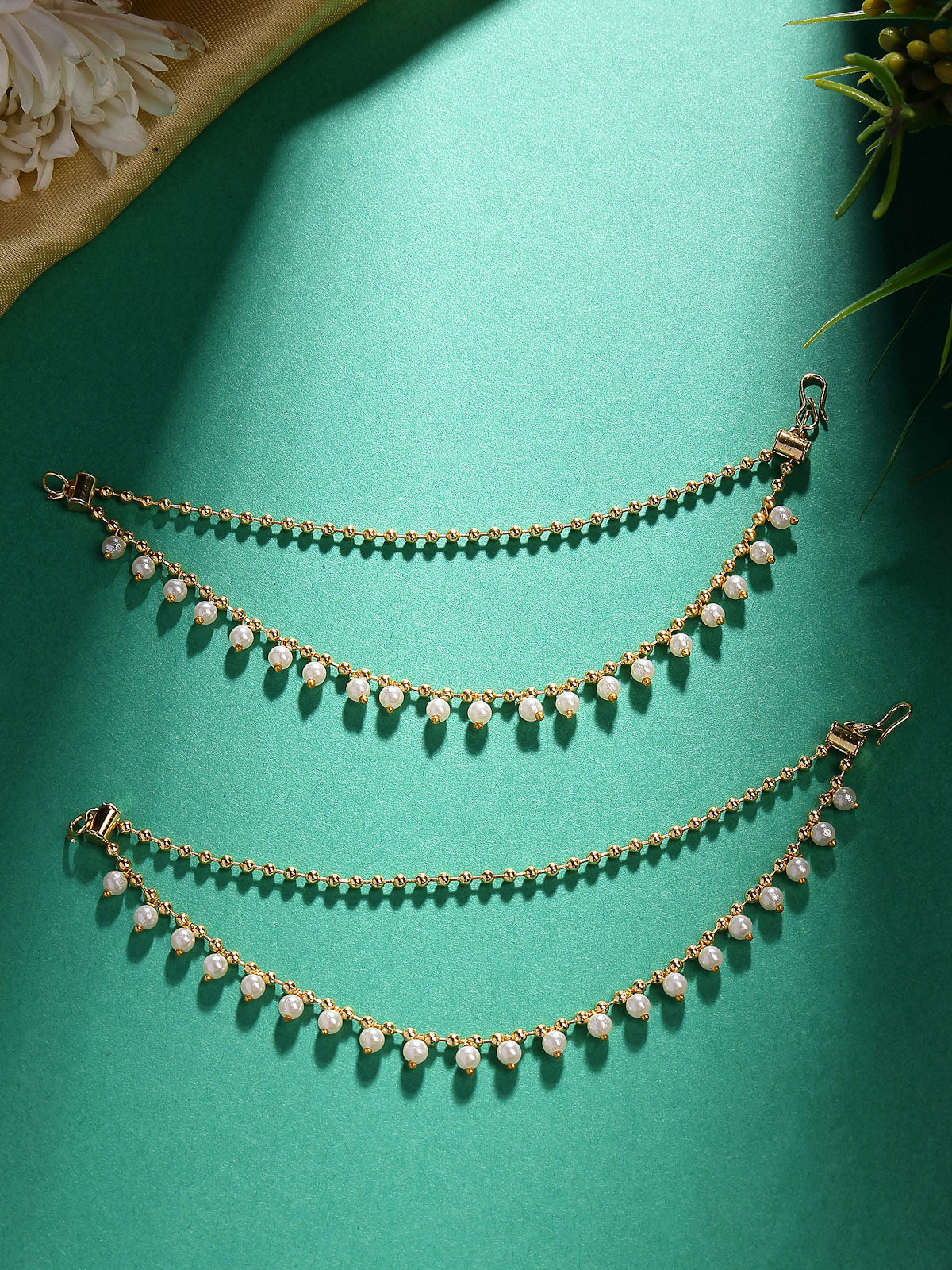 Sukkhi Festive Traditional Fashion 18k Gold Plated Pearls Layered Earchain Earring Jewellery For Women & Girls|Pair of 1|ECN107319