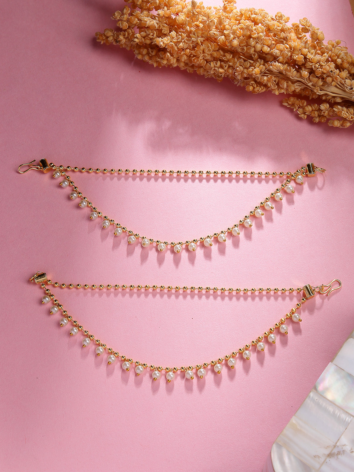 Sukkhi Festive Traditional Fashion 18k Gold Plated Pearls Layered Earchain Earring Jewellery For Women & Girls|Pair of 1|ECN107319