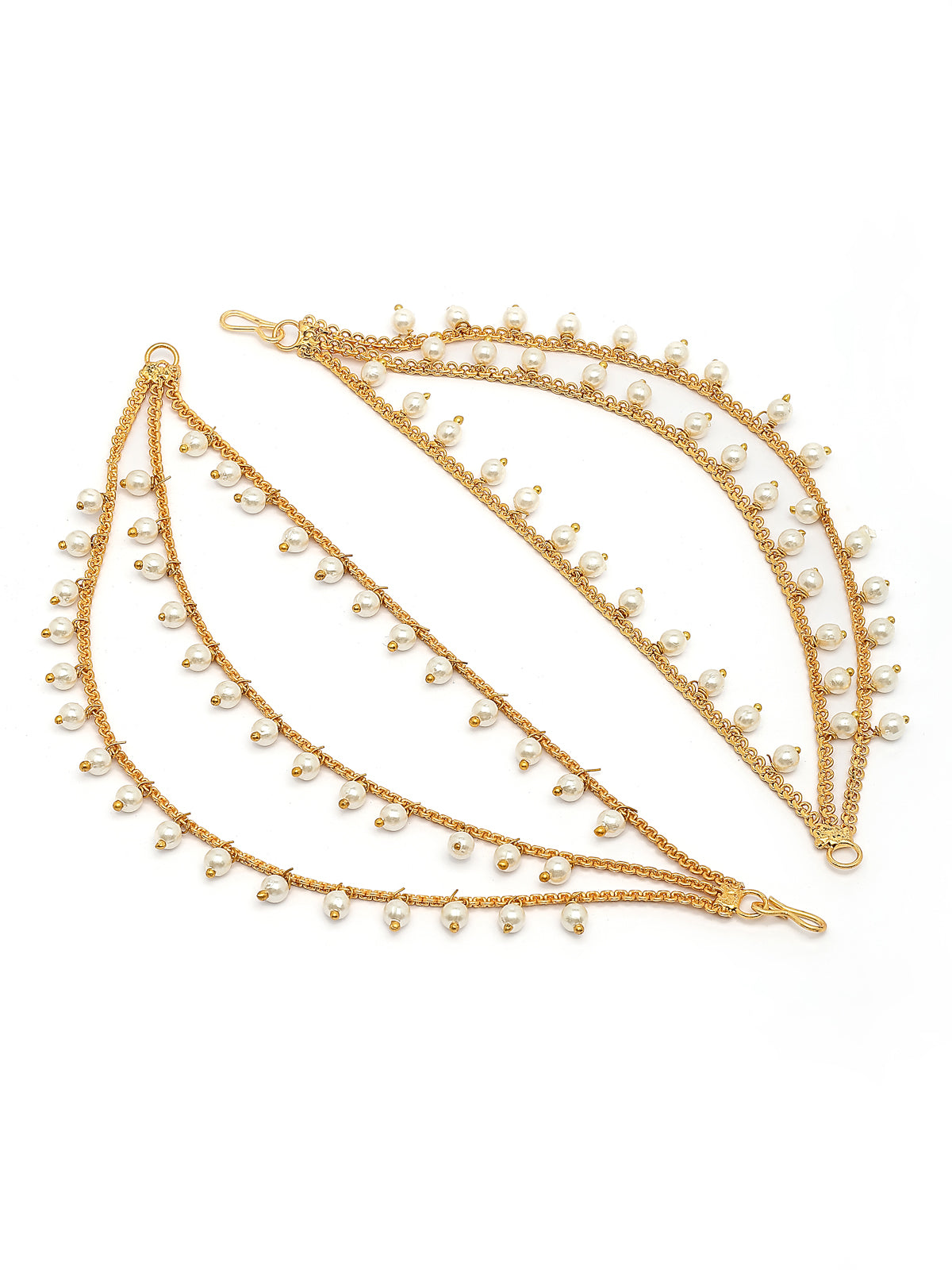 Sukkhi Classic Indian Traditional Brass Copper Gold Plated Multi layer Pearls Ear Kan Chain Champaswaralu Earring Jewellery for Women & Girls|Pair of 1|ECN107320