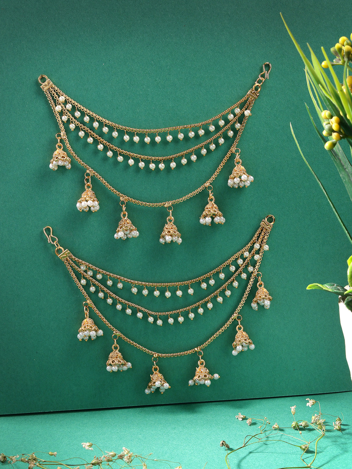 Sukkhi Iconic Traditional 18k Gold Plated Multi Layer Pearls Long Chain Jhumka/Jhumki Earring Jewellery for Women & Girls|Bahubali Inspired|Pair of 1|ECN107323