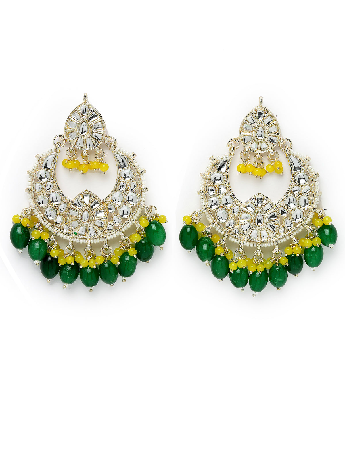 Studio Sukkhi Exquisite Gold Plated Green & Yellow Colour Earrings & Maangtikka Jewellery Set with Kundan and Beads for Women EM105793