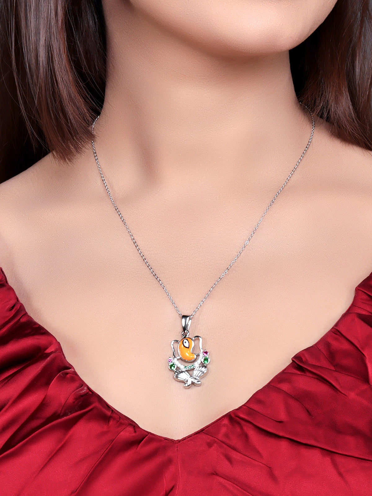 Pissara by Sukkhi Gleaming 925 Sterling Silver Cubic Zirconia Pendant With Chain For Women And Girls|with Authenticity Certificate, 925 Stamp & 6 Months Warranty GP104637