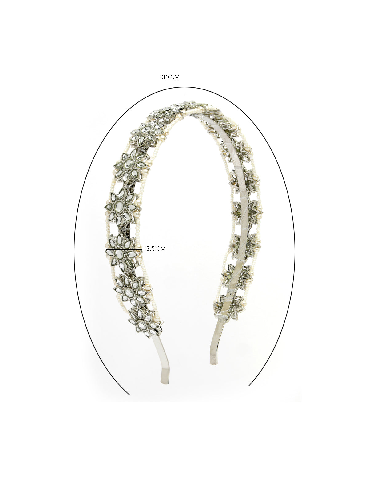 Sukkhi Latest Traditional Fashion Silver Phodium Plated with Kundan & Pearl Beaded Matha Patti, Sheesh Patti, Hair Band Hair Accessories Jewellery for Womens & Girls |Pack of 1|HBND106852