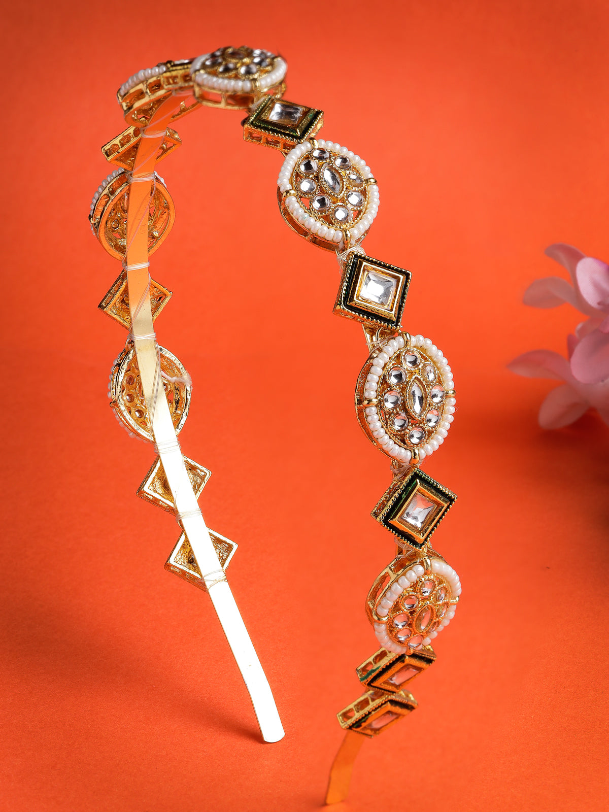 Sukkhi Traditional Style Kundan Beaded Gold Plated With Green Meenakari Work Hairband Matha Patti, Sheesh Patti, Hair Accessories for Womens & Girls | Pack of 1 |HBND106853