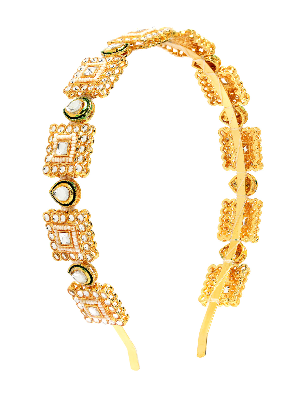 Sukkhi Ethnic Stylish Squear Shaped Gold Plated Kundan Studded With Meenakari Work Hair Band Matha Patti, Sheesh Patti, Hair Accessories Jewellery For Women & Girls | Pack of 1|HBND106855
