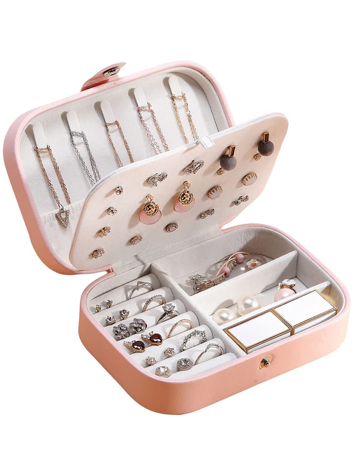 Scintillare By Sukkhi Jewellery Organiser PU Leather Button Portable Storage Box Case with Dividers Container for Rings, Earrings, Necklace Home Organizer JB107104