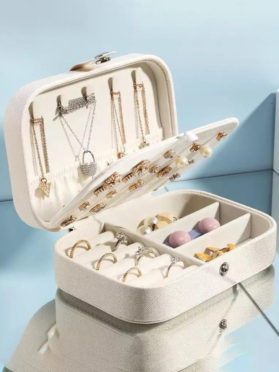 Scintillare By Sukkhi Fashion Jewellery Organisers Box PU Leather Storage Case for Rings, Earrings, Necklace Jewelry Organizer for Women Travel JB107107