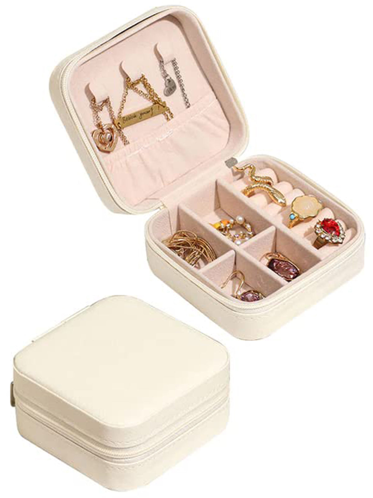 Scintillare By Sukkhi Jewellery Organiser PU Leather Zipper Portable Storage Box Case with Dividers Container for Rings, Earrings, Necklace Home Organizer JB107108