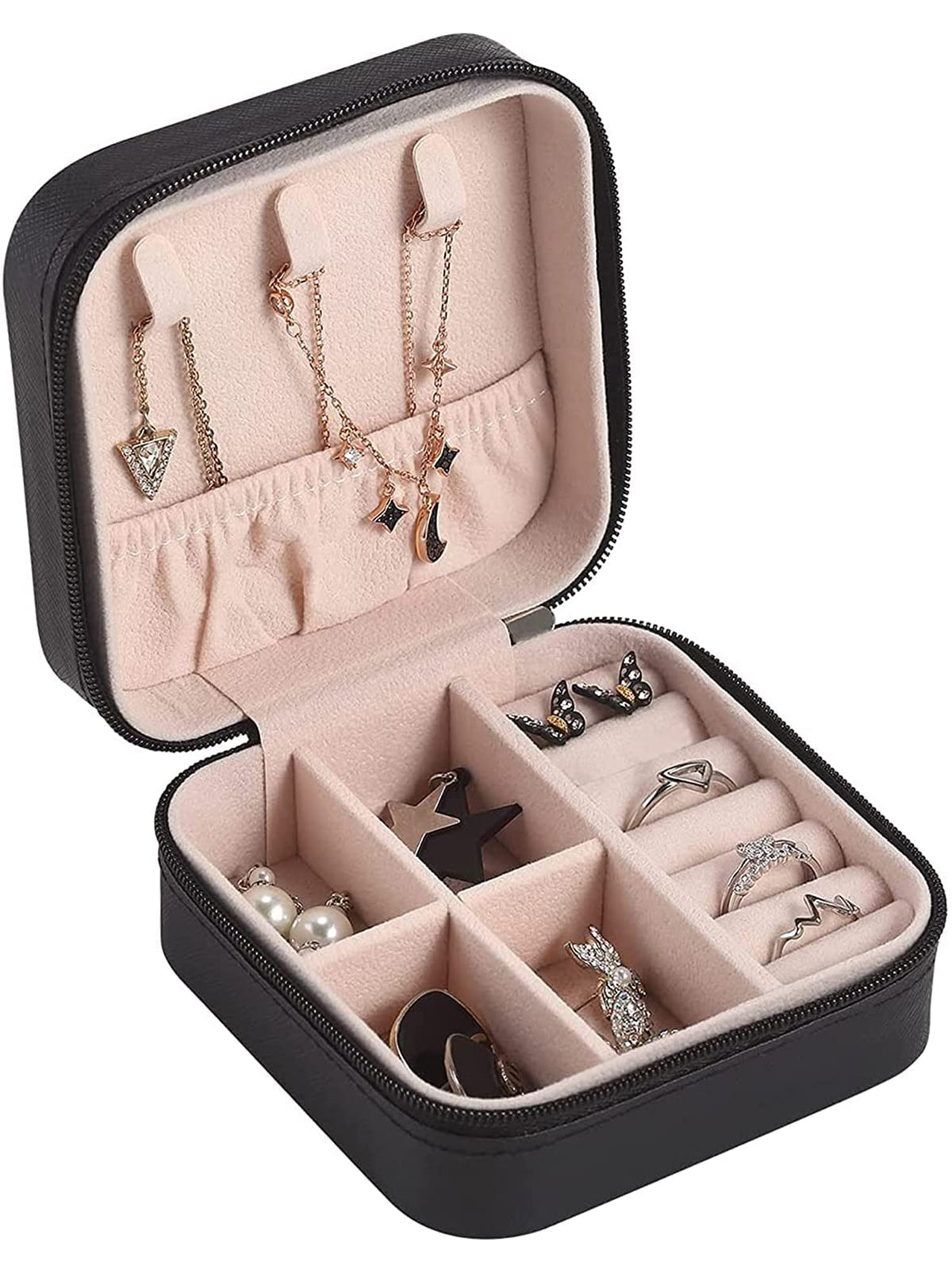 Scintillare By Sukkhi Jewellery Organiser PU Leather Zipper Portable Storage Box Case with Dividers Container for Rings, Earrings, Necklace Home Organizer JB107109