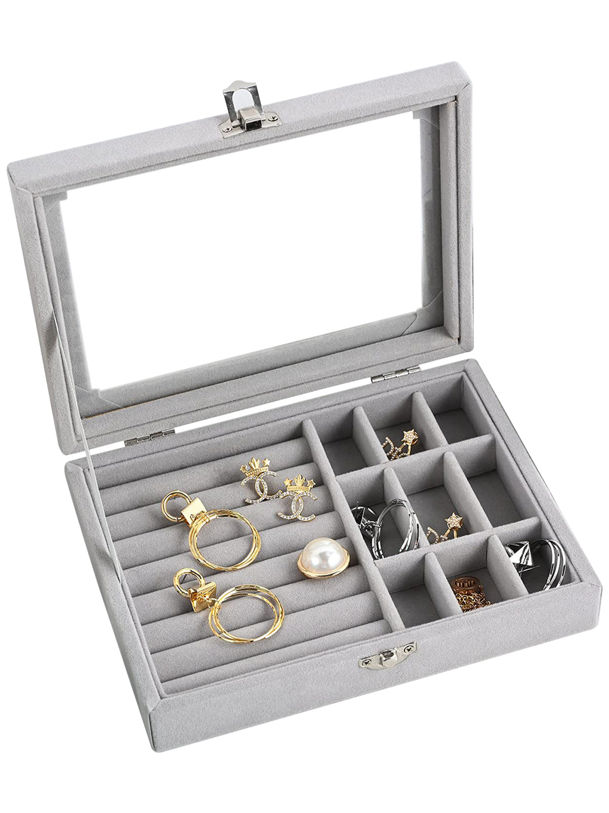 Scintillare By Sukkhi Jewellery Box Jewellery Organiser Box Velvet Clear Lid Jewelry Organizer, Ring Earring Bracelets Jewelry Storage Case, Portable Jewelry Box for Girls Women JB107113