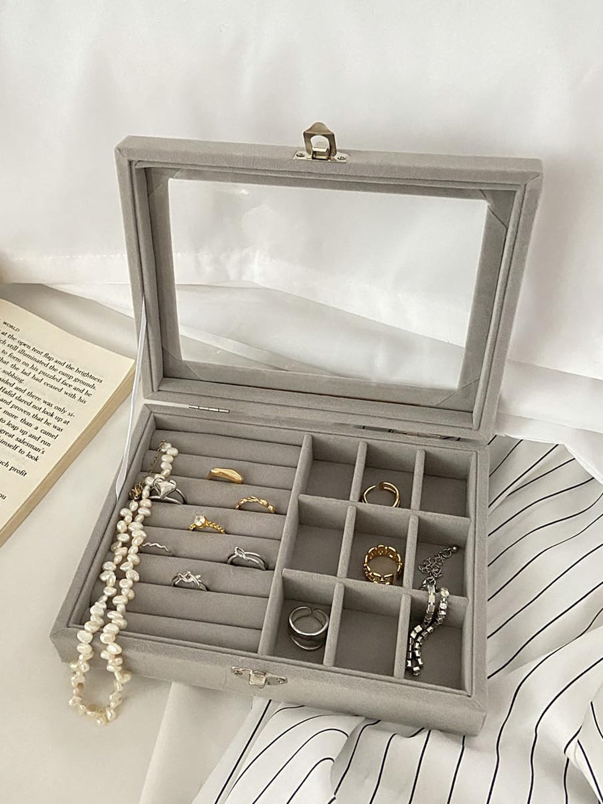 Scintillare By Sukkhi Jewellery Box Jewellery Organiser Box Velvet Clear Lid Jewelry Organizer, Ring Earring Bracelets Jewelry Storage Case, Portable Jewelry Box for Girls Women JB107113