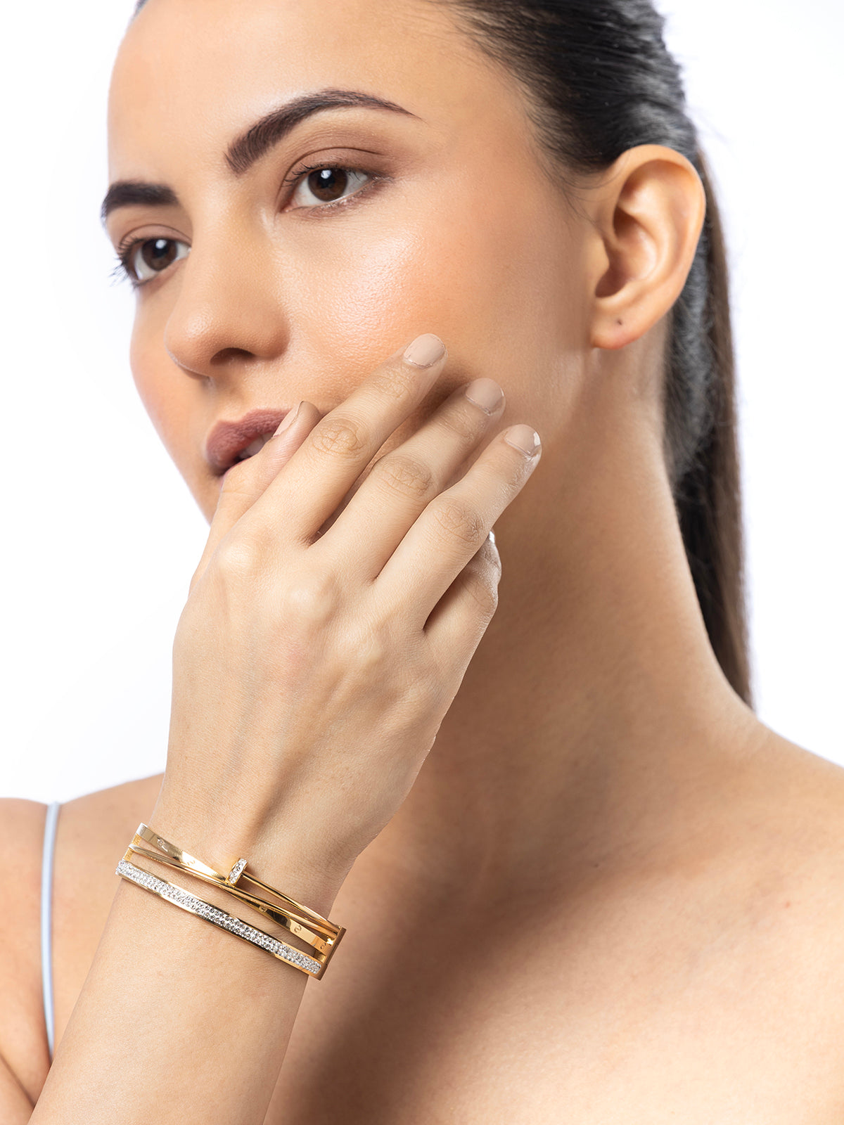 Scintillare By Sukkhi 18Gold Plated with Stainless Steel Multilayer Openable Kada Bracelet Jewellery for Women & Girls|Anti Tarnish Jewellery|Gifts for Wife Girlfriend Mother Sister|K107054