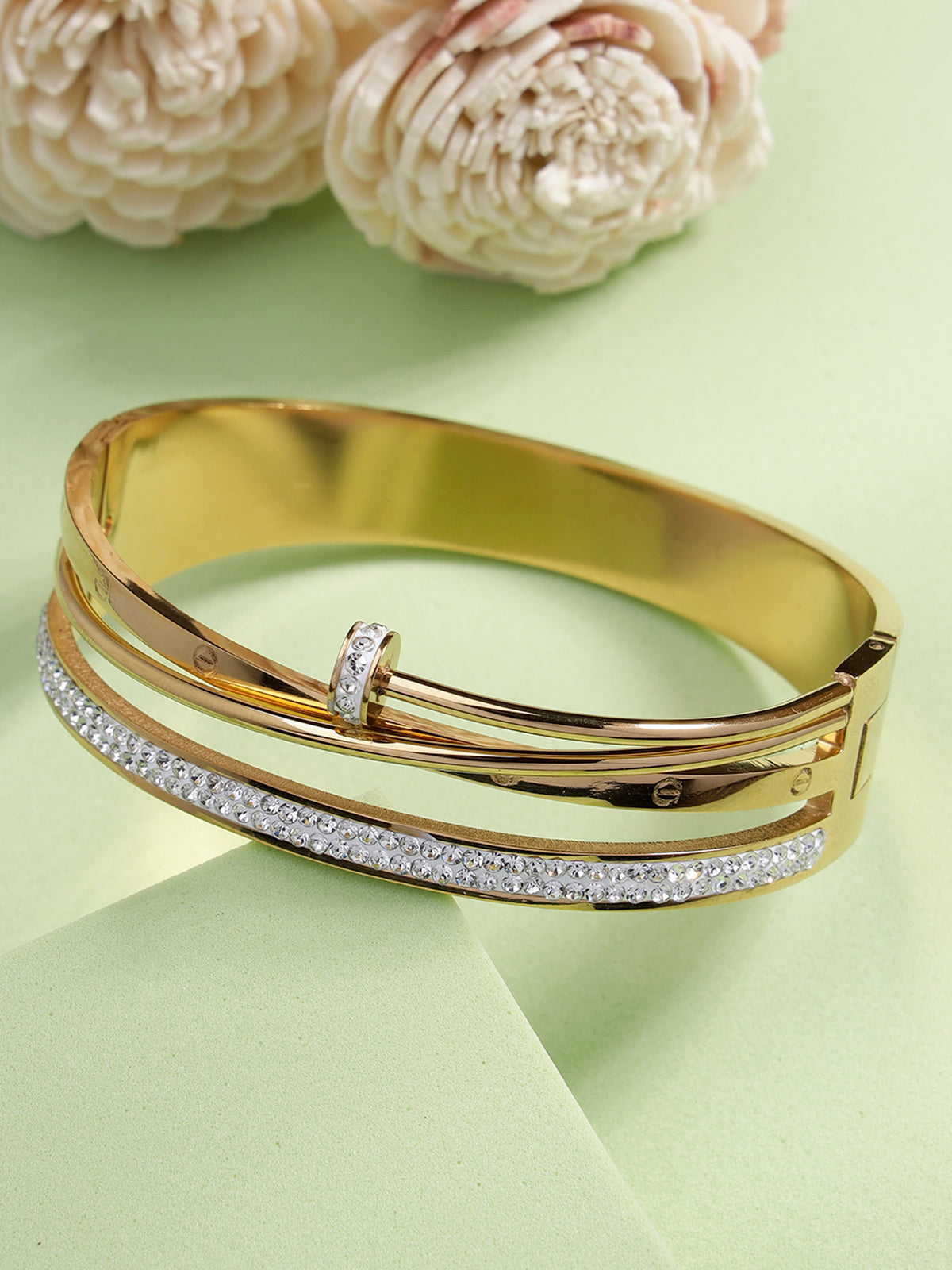 Scintillare By Sukkhi 18Gold Plated with Stainless Steel Multilayer Openable Kada Bracelet Jewellery for Women & Girls|Anti Tarnish Jewellery|Gifts for Wife Girlfriend Mother Sister|K107054