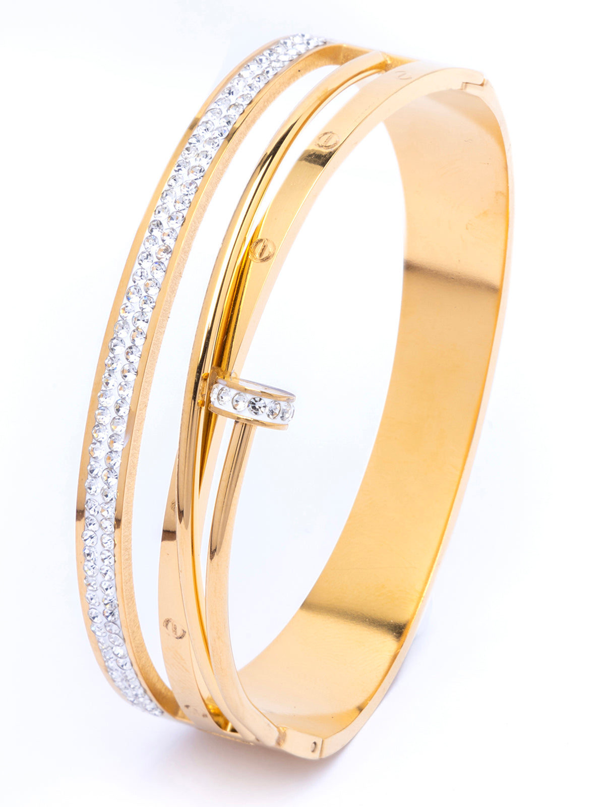 Scintillare By Sukkhi 18Gold Plated with Stainless Steel Multilayer Openable Kada Bracelet Jewellery for Women & Girls|Anti Tarnish Jewellery|Gifts for Wife Girlfriend Mother Sister|K107054