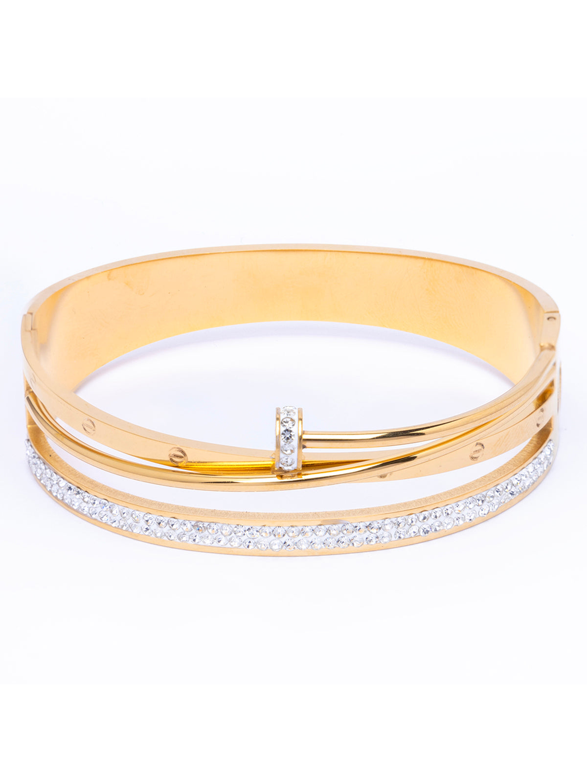 Scintillare By Sukkhi 18Gold Plated with Stainless Steel Multilayer Openable Kada Bracelet Jewellery for Women & Girls|Anti Tarnish Jewellery|Gifts for Wife Girlfriend Mother Sister|K107054