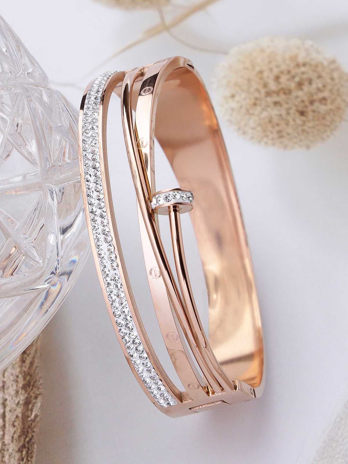 Scintillare By Sukkhi Rose Gold Plated with Stainless Steel Multilayer Openable Kada Bracelet Jewellery for Women & Girls|Anti Tarnish Jewellery|Gifts for Wife Girlfriend Mother Sister|K107055