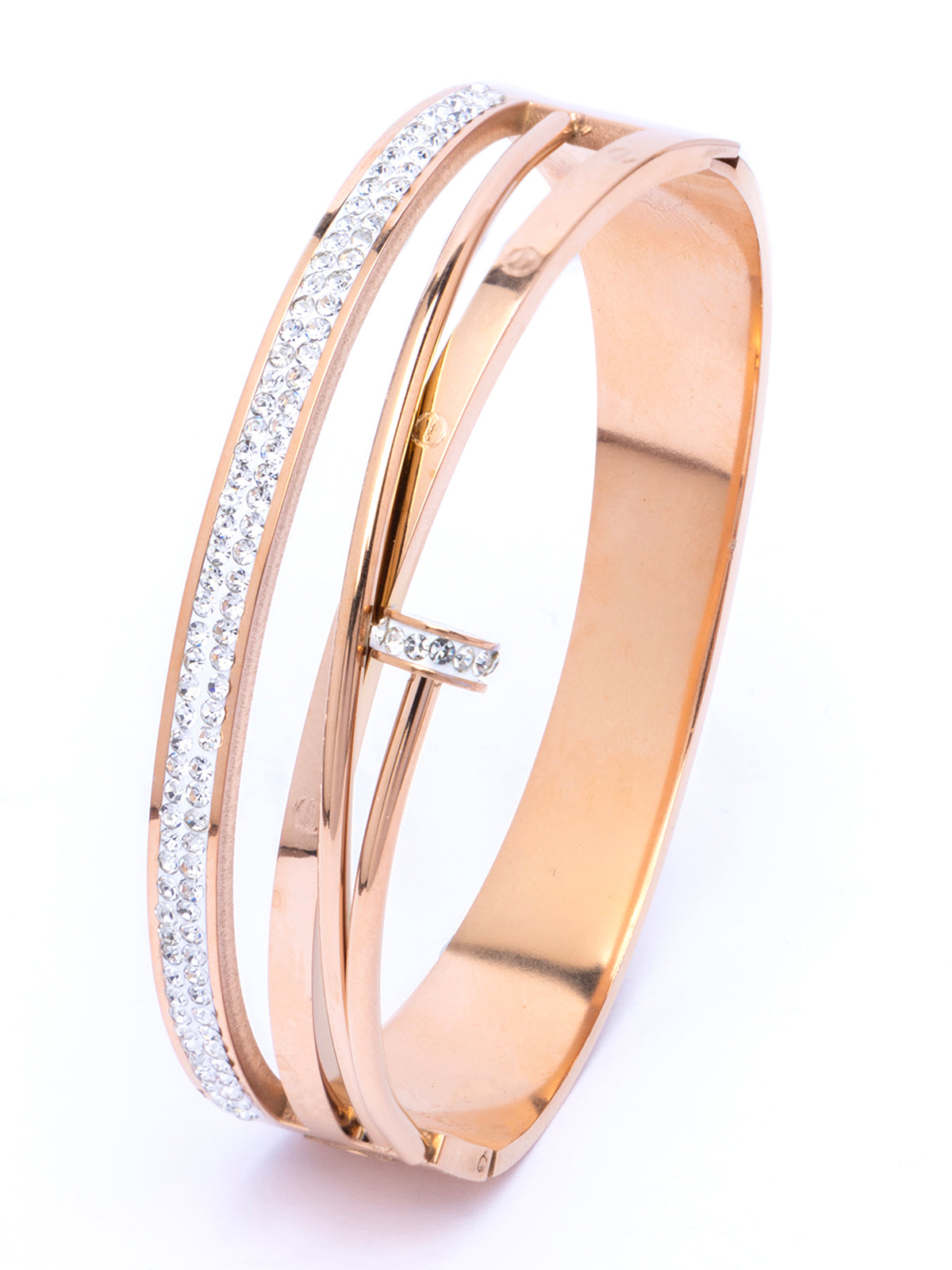 Scintillare By Sukkhi Rose Gold Plated with Stainless Steel Multilayer Openable Kada Bracelet Jewellery for Women & Girls|Anti Tarnish Jewellery|Gifts for Wife Girlfriend Mother Sister|K107055