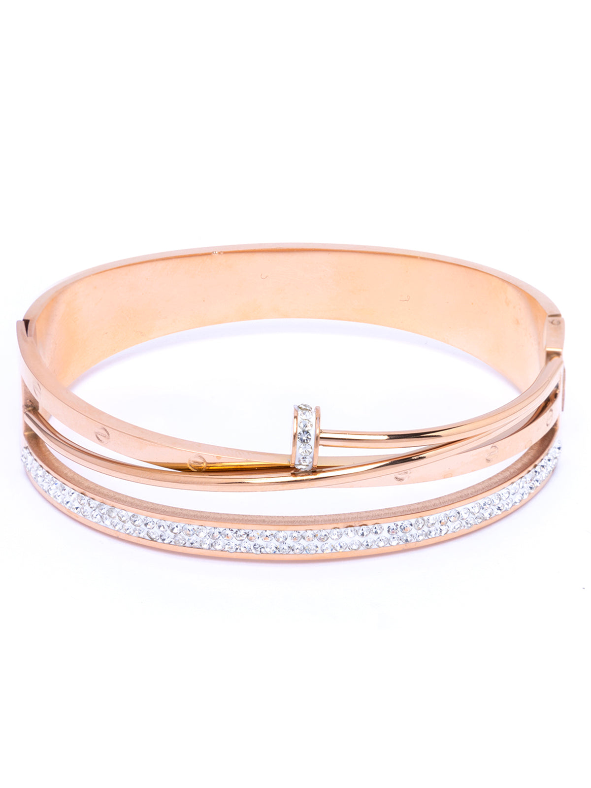 Scintillare By Sukkhi Rose Gold Plated with Stainless Steel Multilayer Openable Kada Bracelet Jewellery for Women & Girls|Anti Tarnish Jewellery|Gifts for Wife Girlfriend Mother Sister|K107055