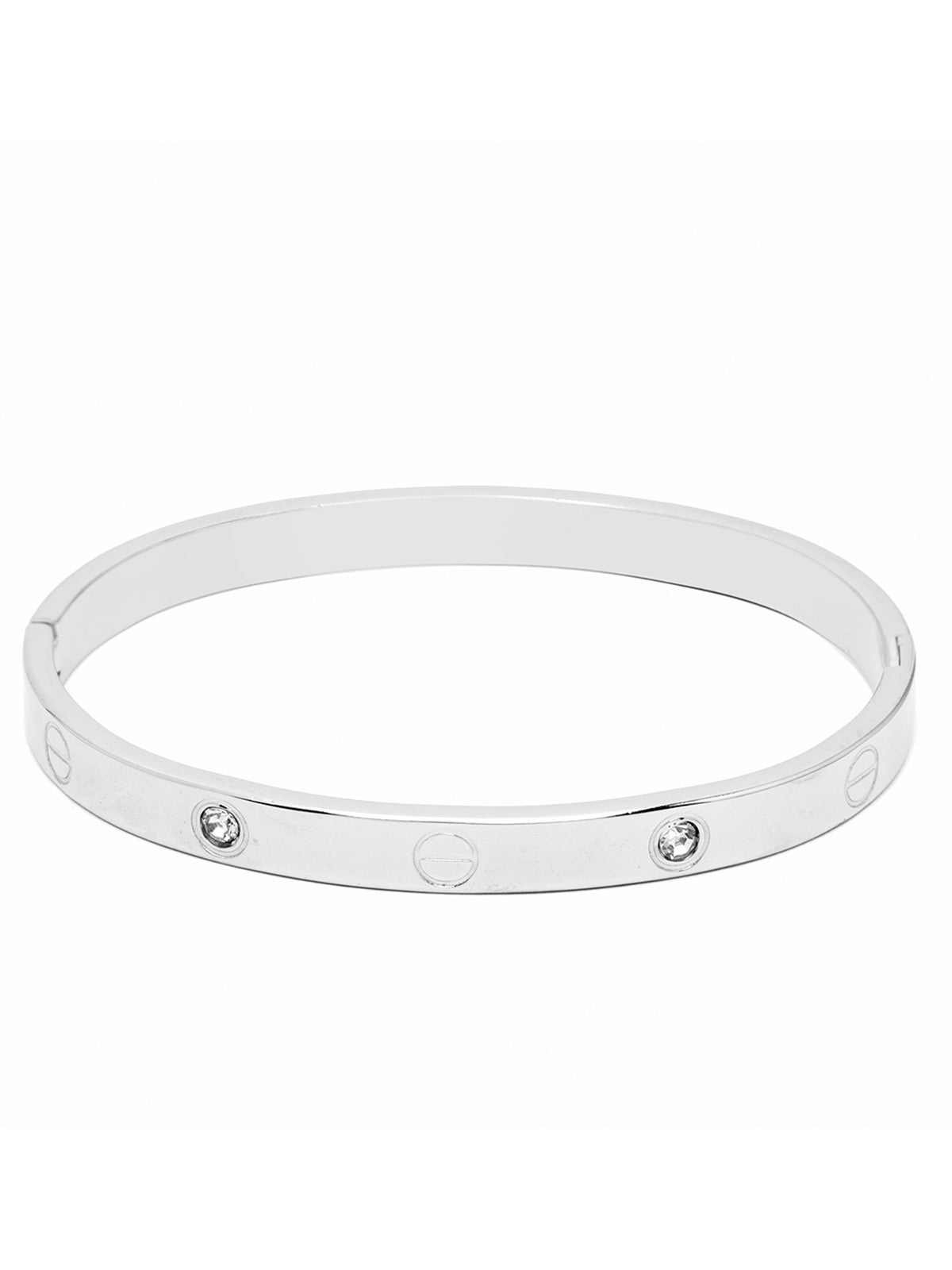 Scintillare By Sukkhi Classy Rhodium Plated with Stainless Steel & Crystal Stones Openable Oval Kada Bracelet Jewellery for Women & Girls|Anti Tarnish Jewellery|Gift for Wife Girlfriend Mother|K107056