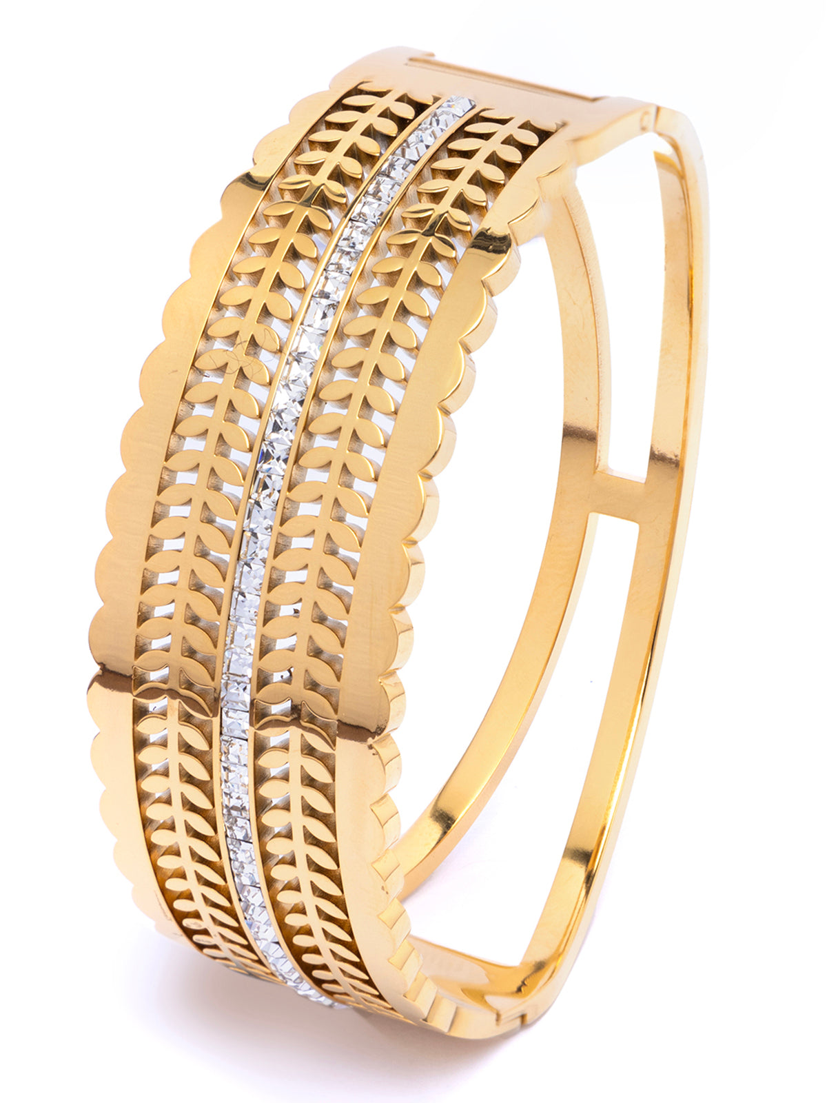 Scintillare By Sukkhi 18kGold Plated with Stainless Steel & Crystal Stones Openable Kada Bracelet Jewellery for Women & Girls|Anti Tarnish Jewellery |Gifts for Wife Girlfriend Mother Sister|K107058