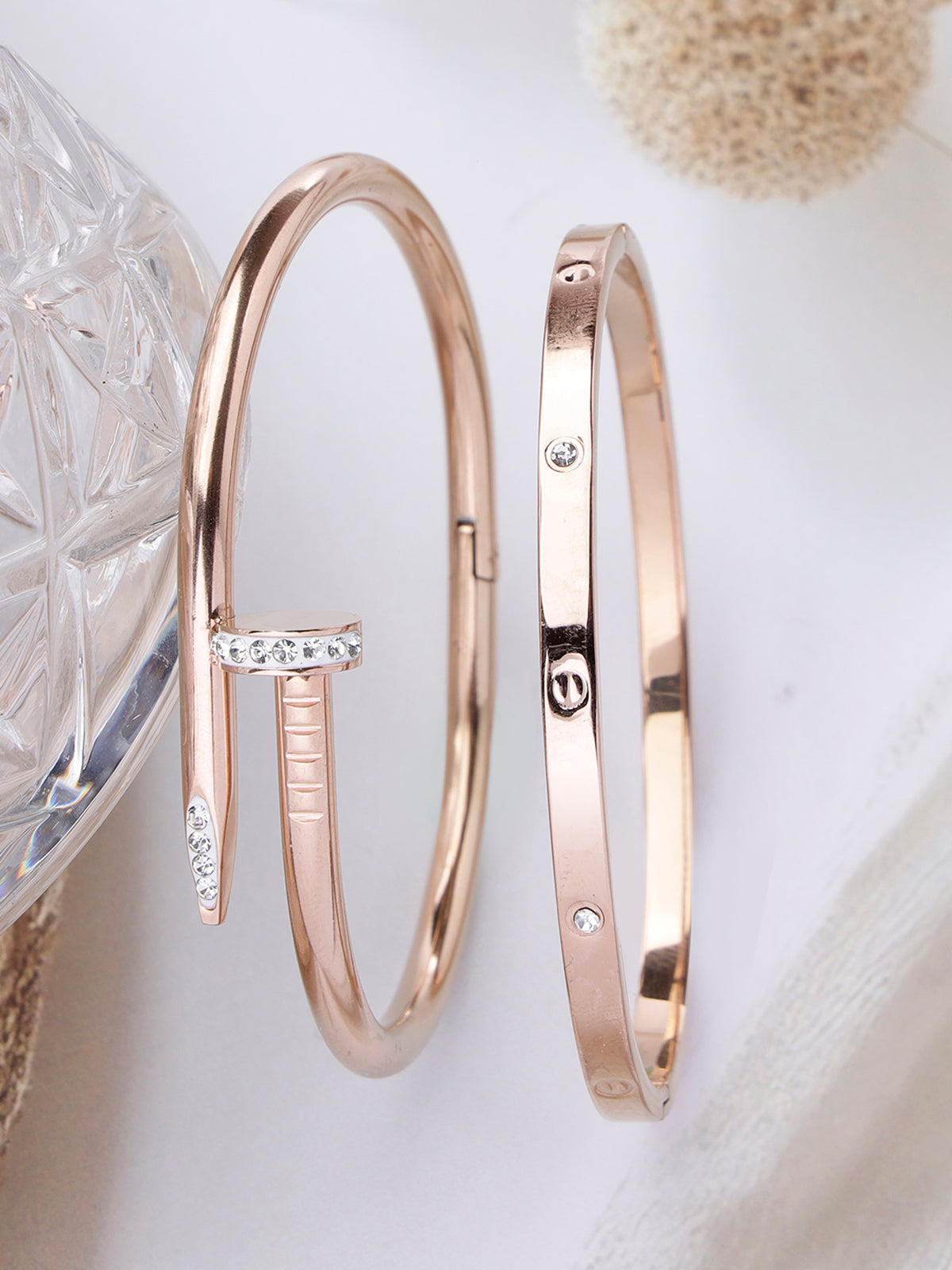Scintillare By Sukkhi Rose Gold Plated with Stainless Steel & Crystal Stone Openable Kada Bracelet Combo Jewellery for Women&Girls|Anti Tarnish Jewellery|Gift for Wife Girlfriend Mother Sister|K107062
