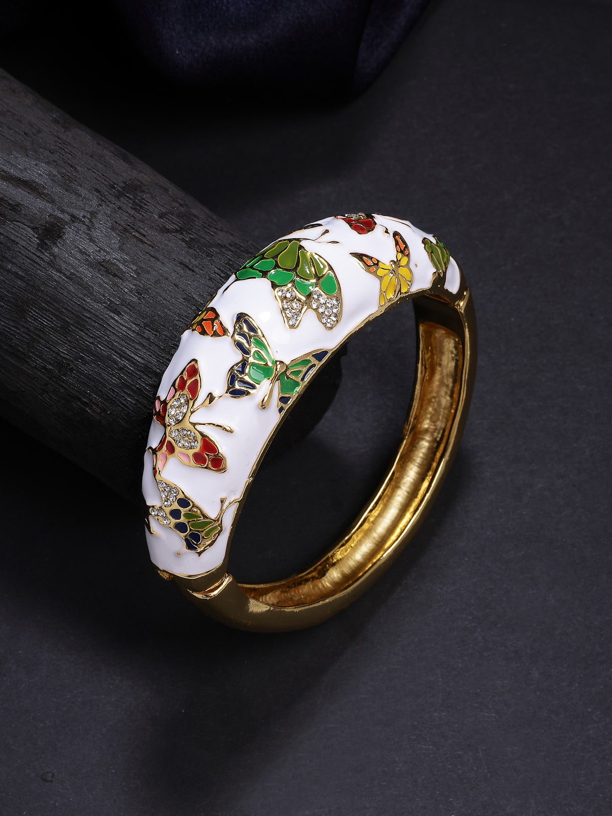 Scintillare By Sukkhi Charming Gold Plated Multicolor Enamel Work Butterfly Design Cuff Kada Bangle Jewellery For Women & Girls|K107287