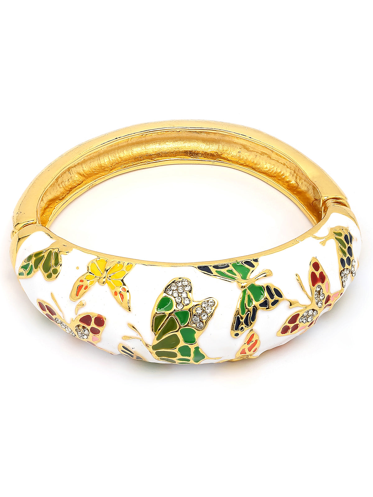 Scintillare By Sukkhi Charming Gold Plated Multicolor Enamel Work Butterfly Design Cuff Kada Bangle Jewellery For Women & Girls|K107287