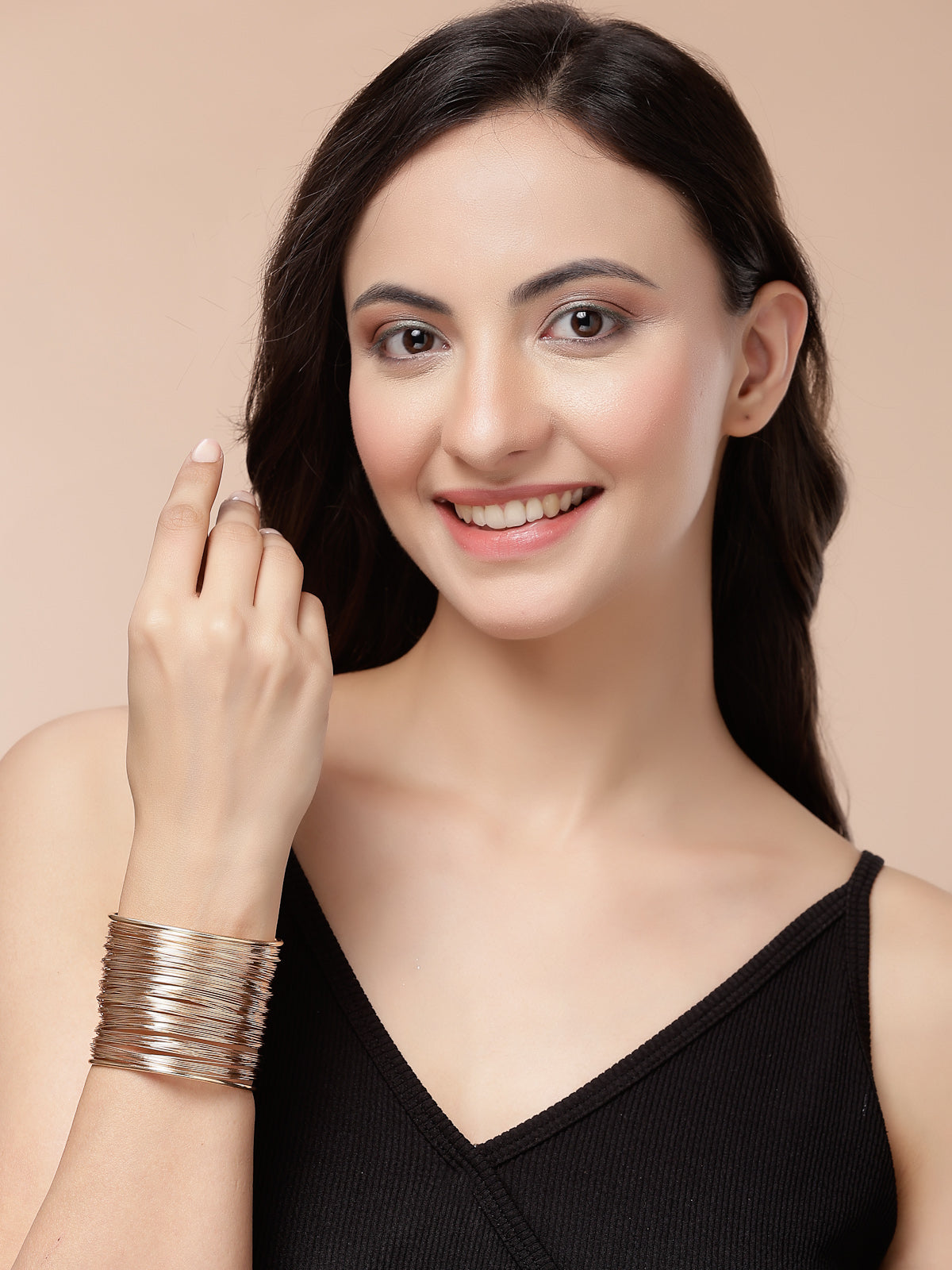 Scintillare By Sukkhi Delightful Rose Gold Plated Stylish Non Precious Metal Cuff Kada Bracelet Jewellery for Women & Girls|K107288