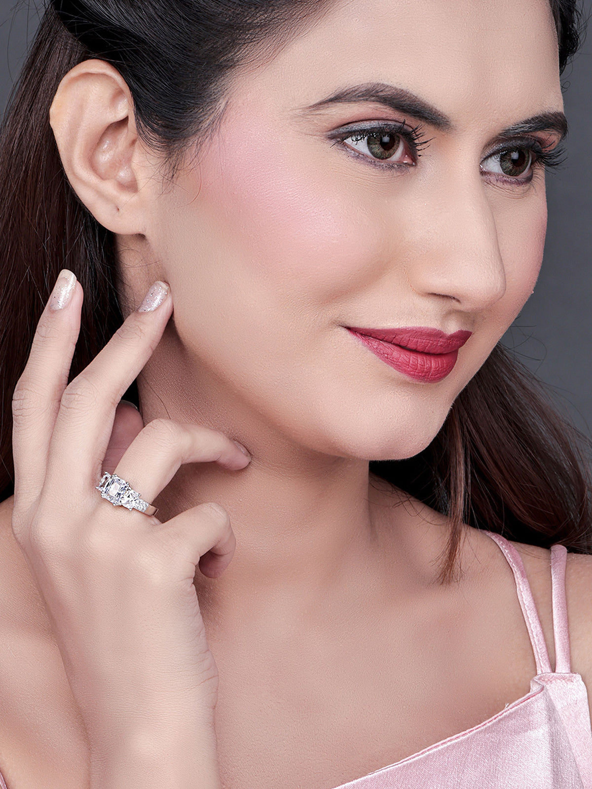 Pissara by Sukkhi Spectacular 925 Sterling Silver Cubic Zirconia Finger Ring For Women And Girls|with Authenticity Certificate, 925 Stamp & 6 Months Warranty LR104655