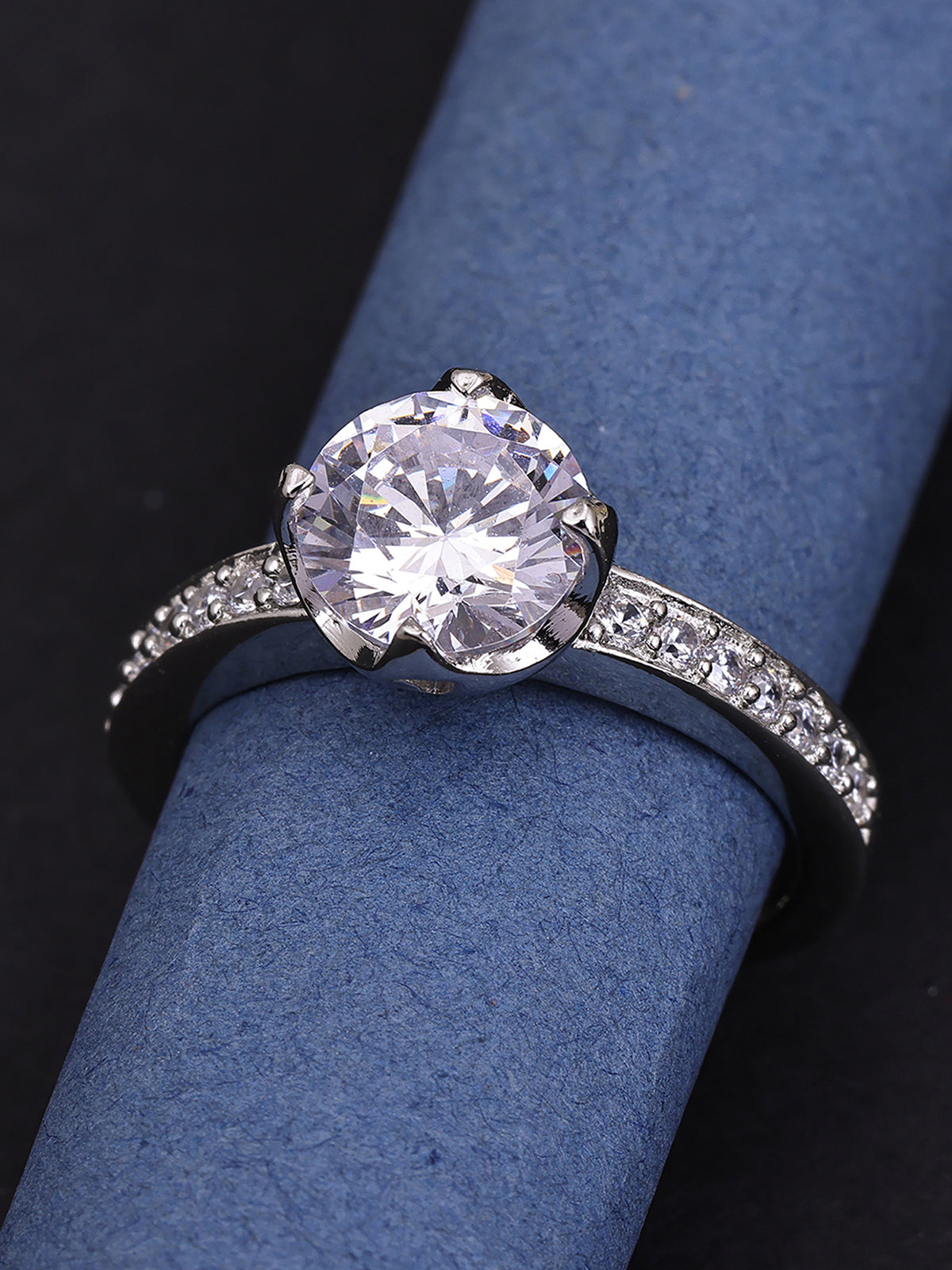 Pissara by Sukkhi Gleaming 925 Sterling Silver Cubic Zirconia Finger Ring For Women And Girls|with Authenticity Certificate, 925 Stamp & 6 Months Warranty LR104663