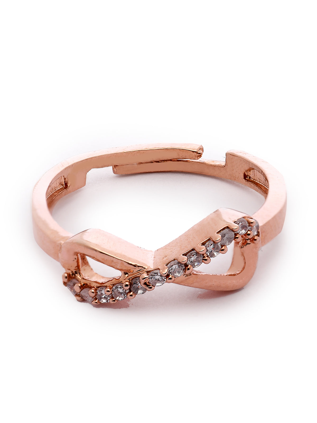 Pissara by Sukkhi Brilliant 925 Sterling Silver Bow Shaped Rose Gold Plated Cubic Zirconia Signet Ring For Women & Girls|with Authenticity Certificate, 925 Stamp & 6 Months Warranty LR105233