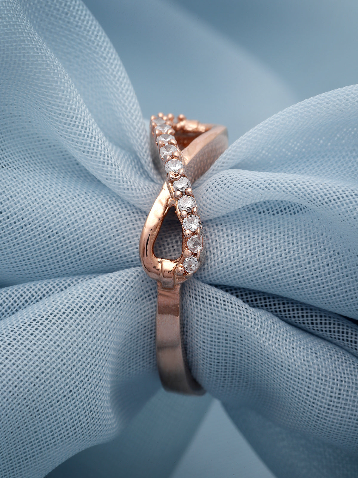 Pissara by Sukkhi Brilliant 925 Sterling Silver Bow Shaped Rose Gold Plated Cubic Zirconia Signet Ring For Women & Girls|with Authenticity Certificate, 925 Stamp & 6 Months Warranty LR105233