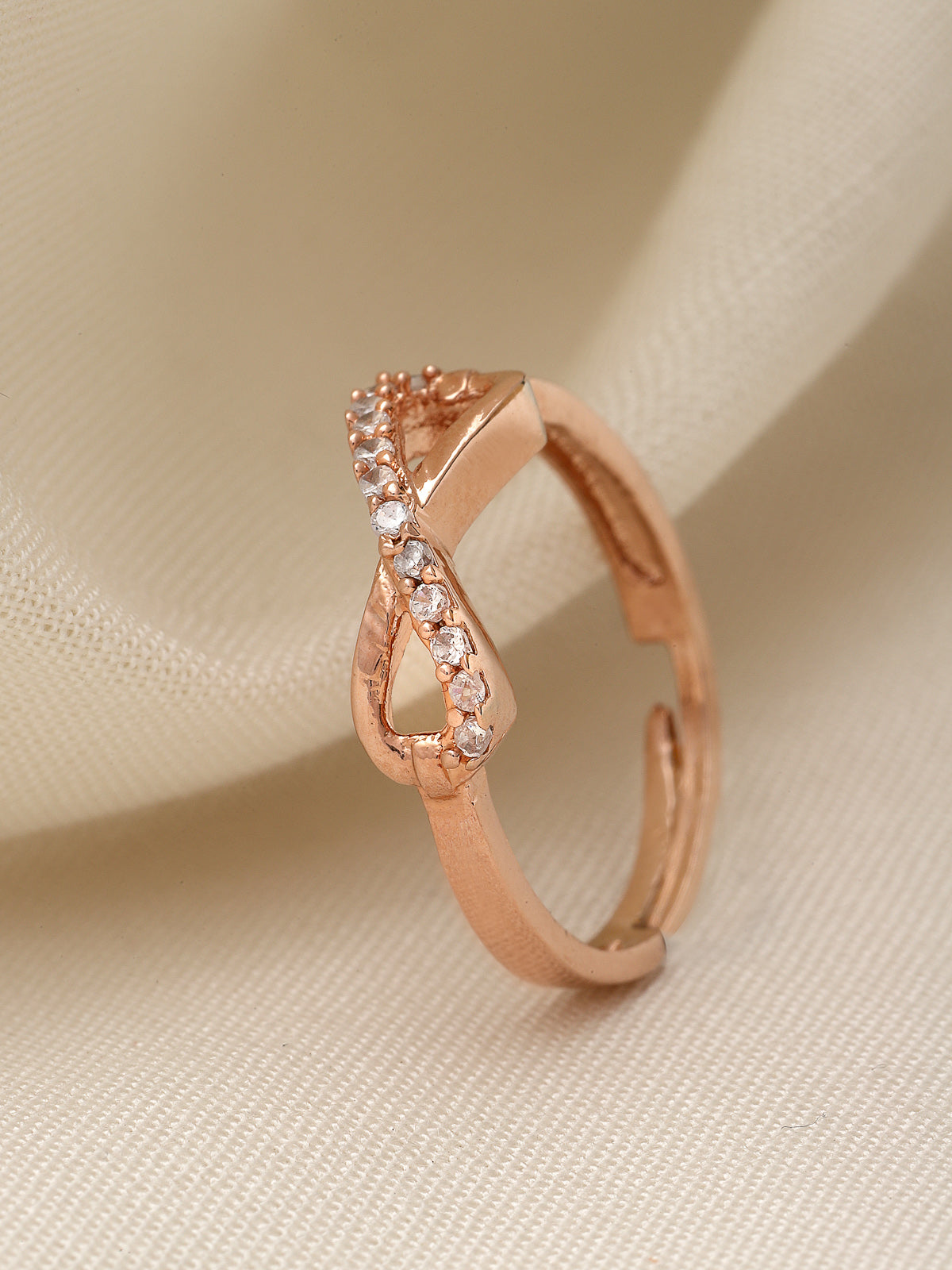 Pissara by Sukkhi Brilliant 925 Sterling Silver Bow Shaped Rose Gold Plated Cubic Zirconia Signet Ring For Women & Girls|with Authenticity Certificate, 925 Stamp & 6 Months Warranty LR105233