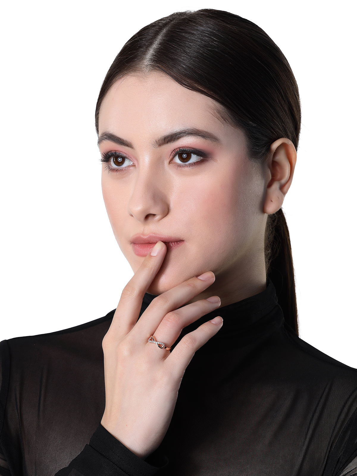 Pissara by Sukkhi Brilliant 925 Sterling Silver Bow Shaped Rose Gold Plated Cubic Zirconia Signet Ring For Women & Girls|with Authenticity Certificate, 925 Stamp & 6 Months Warranty LR105233